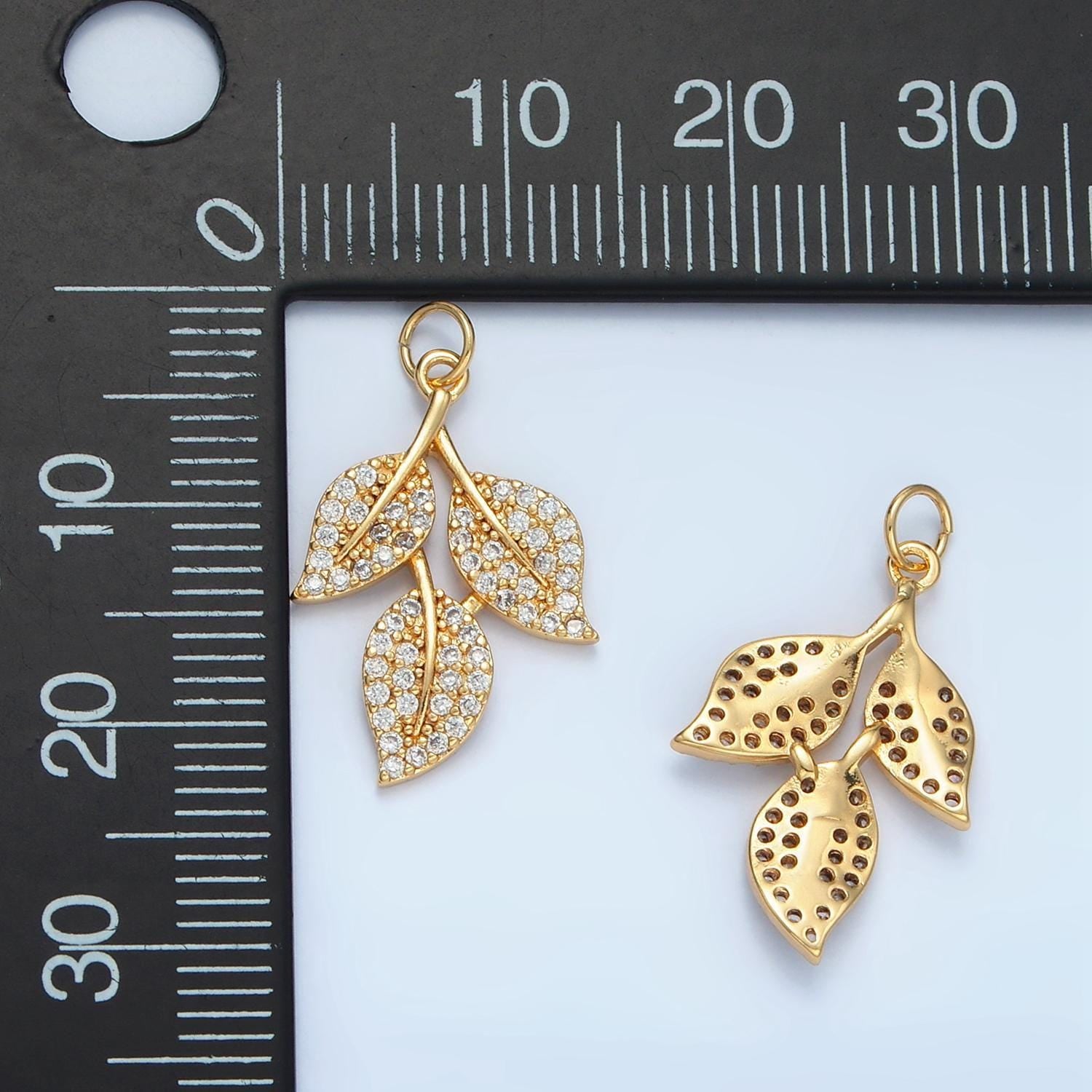 Small gold leaf charm micro pave cz leaf mini add-on charm | w277