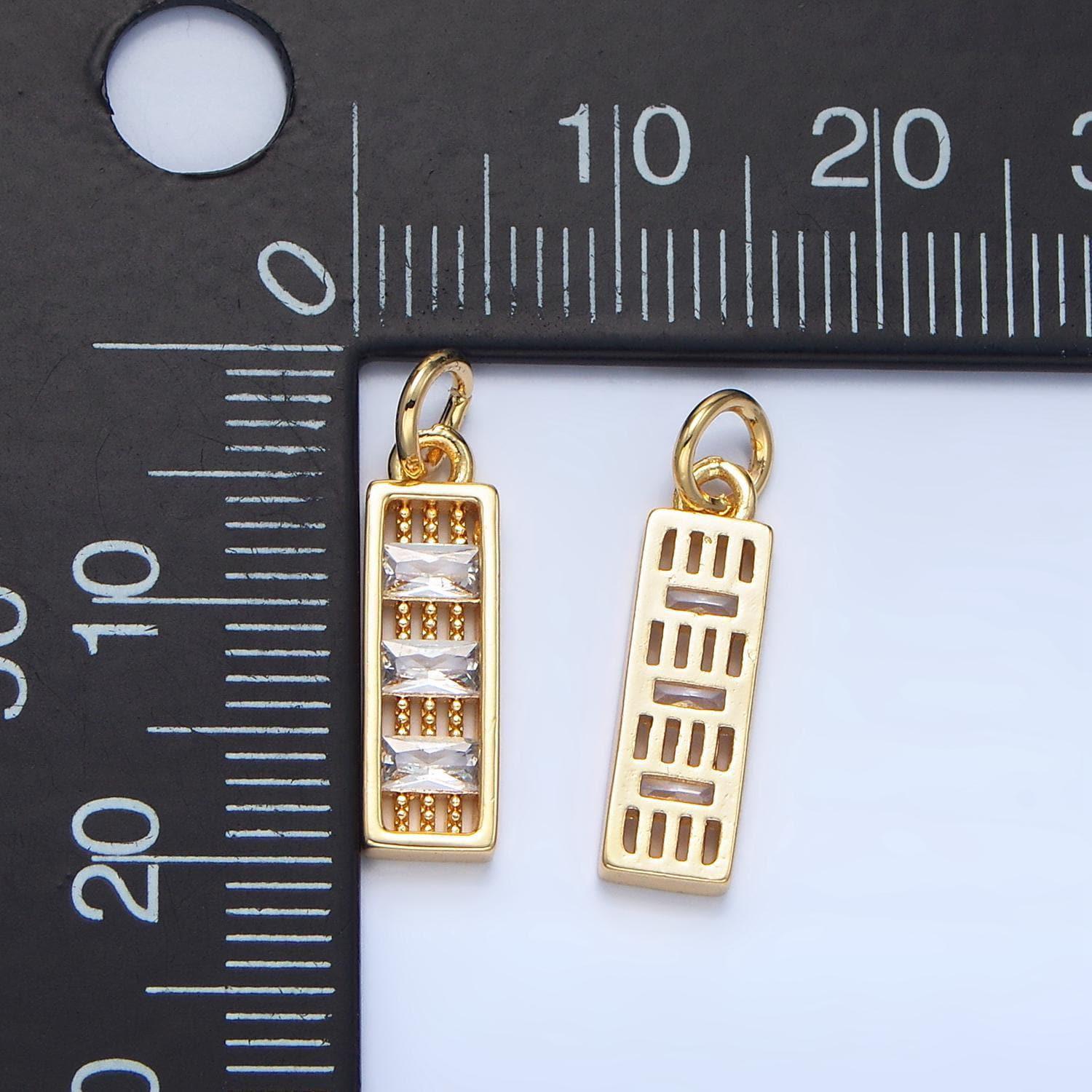 Triple baguette 24k gold filled rectangle bar charm | x-933