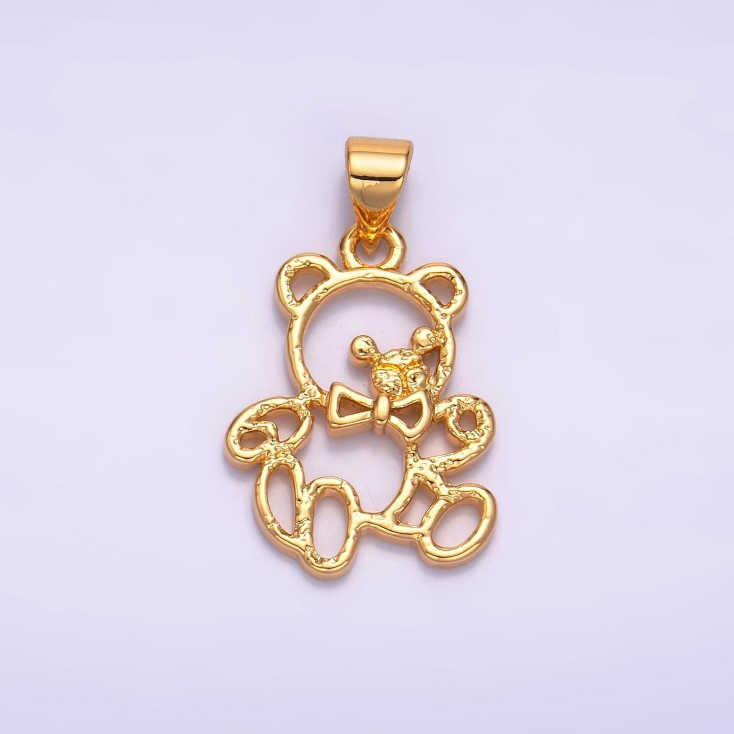 Dainty open teddy bear dangle charm 24k gold filled bear doll pendant, minimalist jewelry for kids necklace aa1057