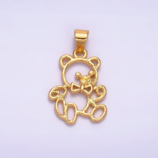 Dainty open teddy bear dangle charm 24k gold filled bear doll pendant, minimalist jewelry for kids necklace aa1057