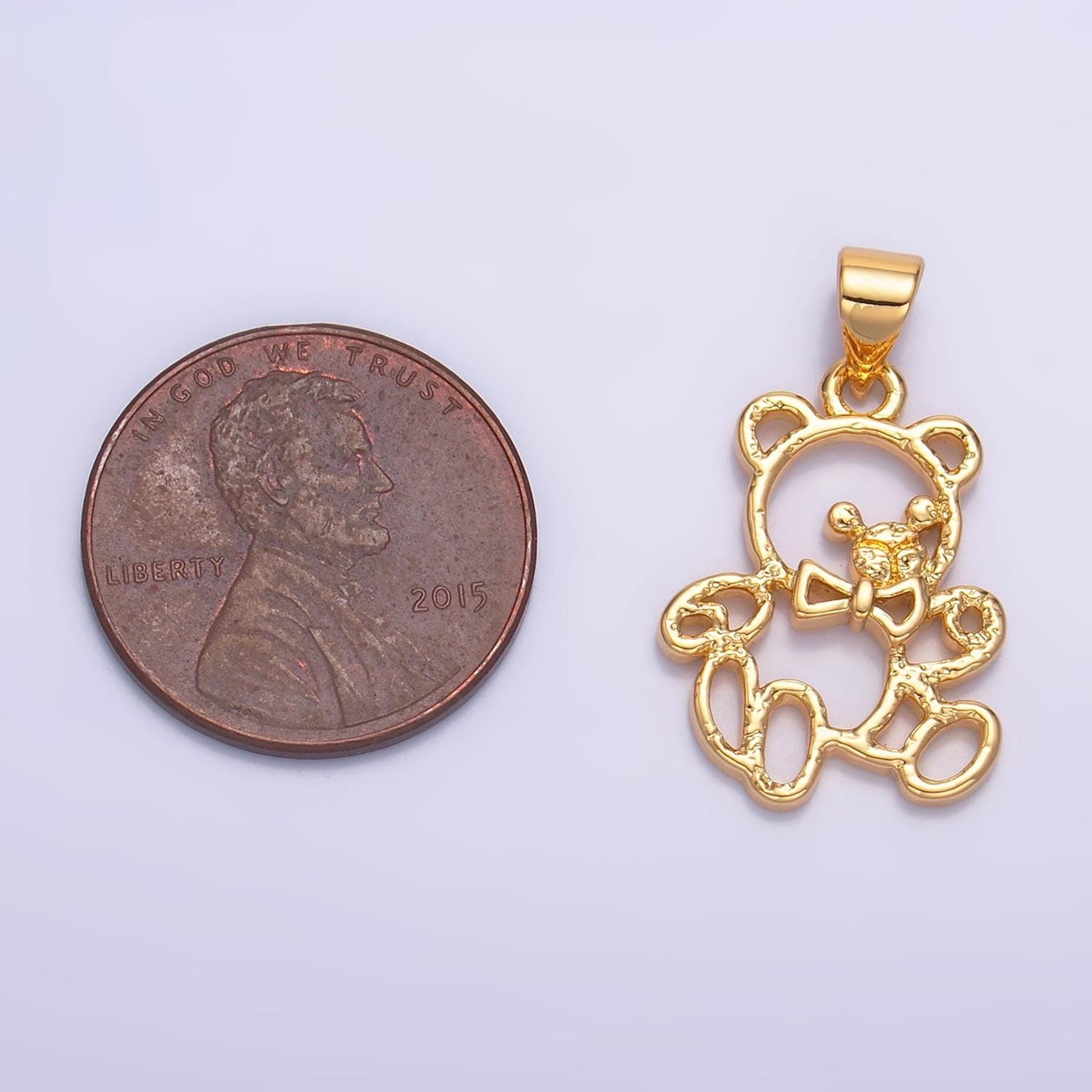 Dainty open teddy bear dangle charm 24k gold filled bear doll pendant, minimalist jewelry for kids necklace aa1057