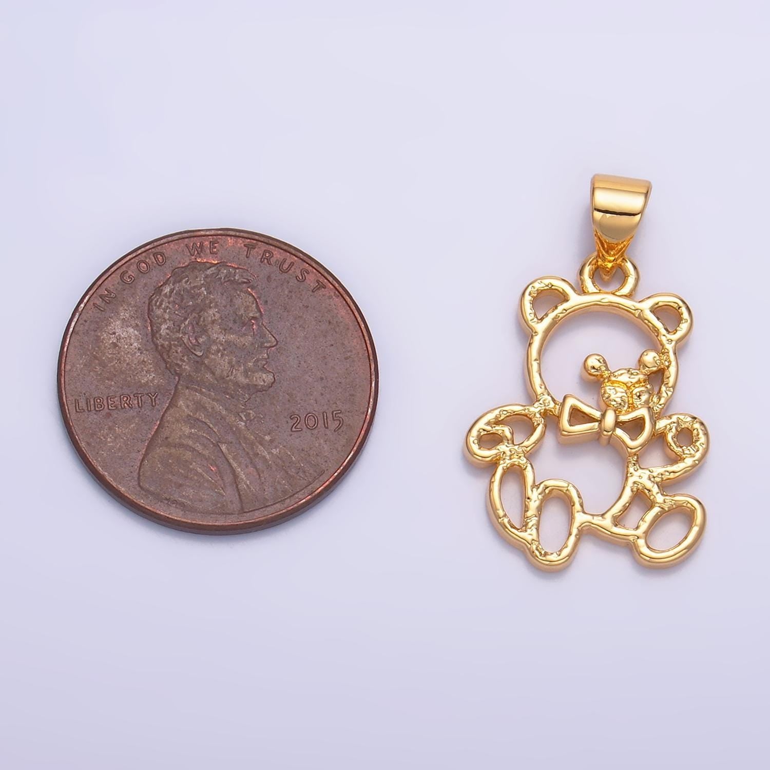 Dainty open teddy bear dangle charm 24k gold filled bear doll pendant, minimalist jewelry for kids necklace aa1057