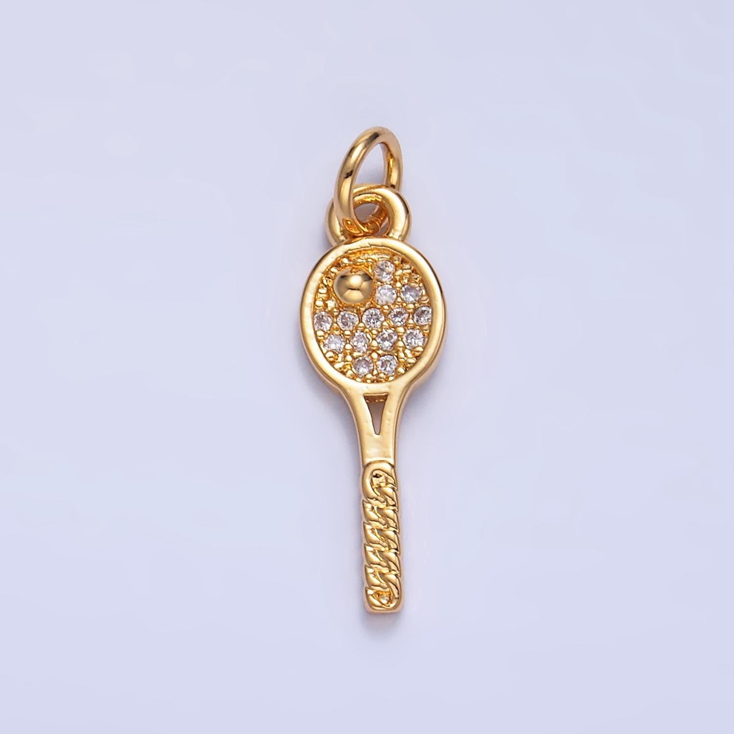 Cz micro paved tennis racket 24k gold filled sports charm | w-117