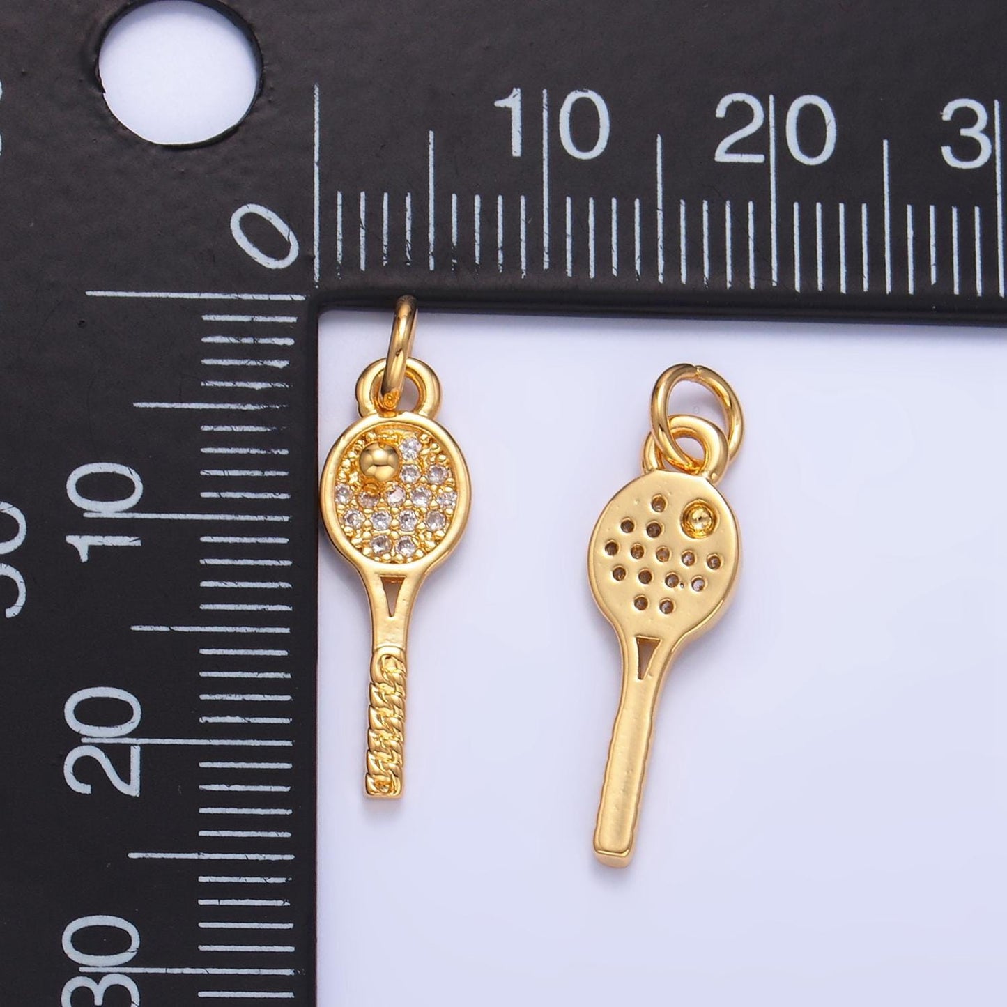 Cz micro paved tennis racket 24k gold filled sports charm | w-117