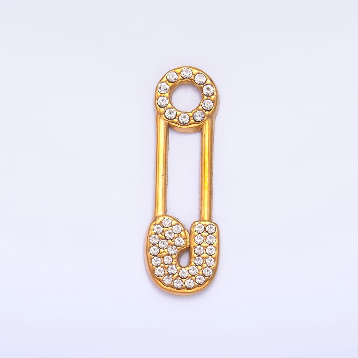 Gold stainless steel safety pin charm clear cz safety baby pin charm | p1387