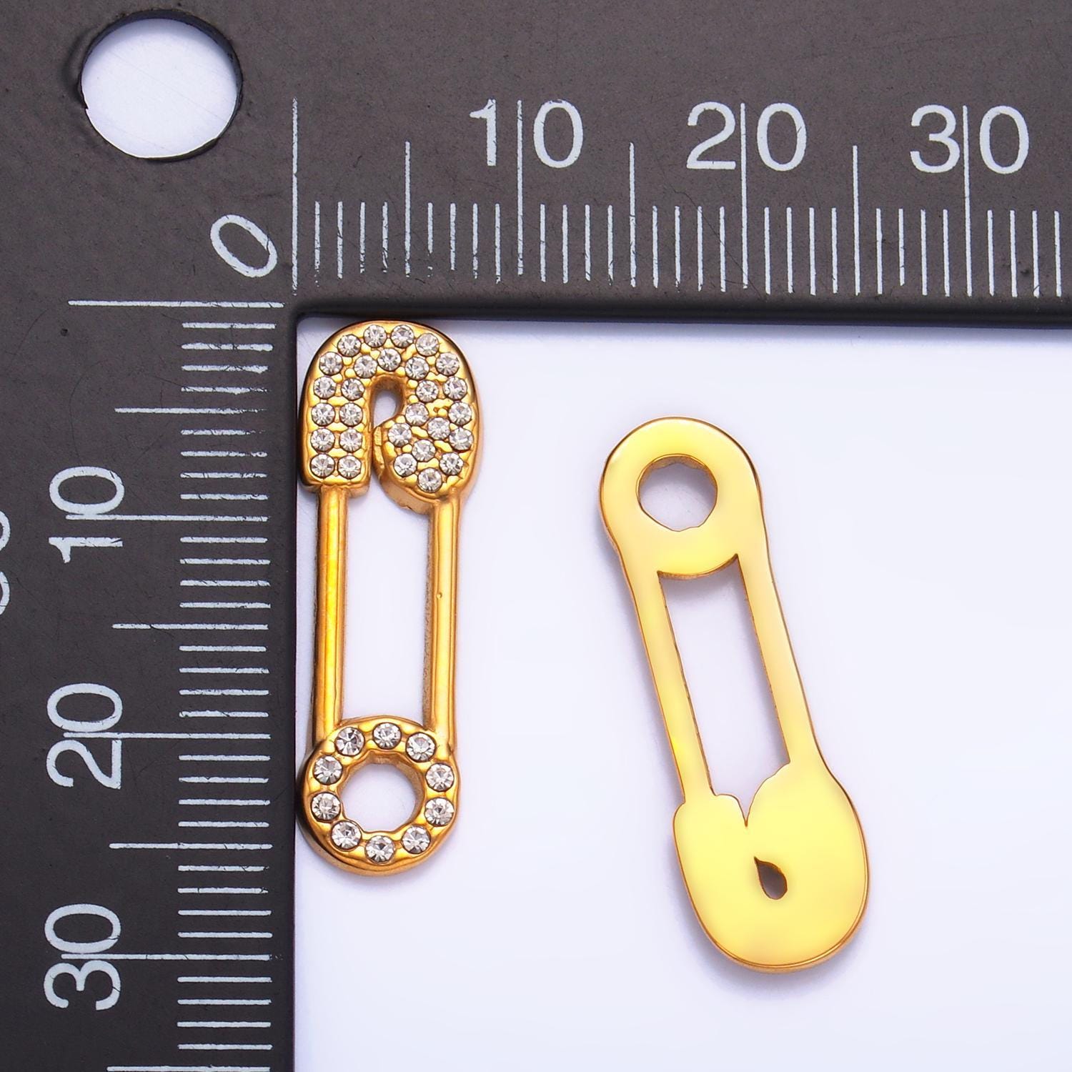 Gold stainless steel safety pin charm clear cz safety baby pin charm | p1387