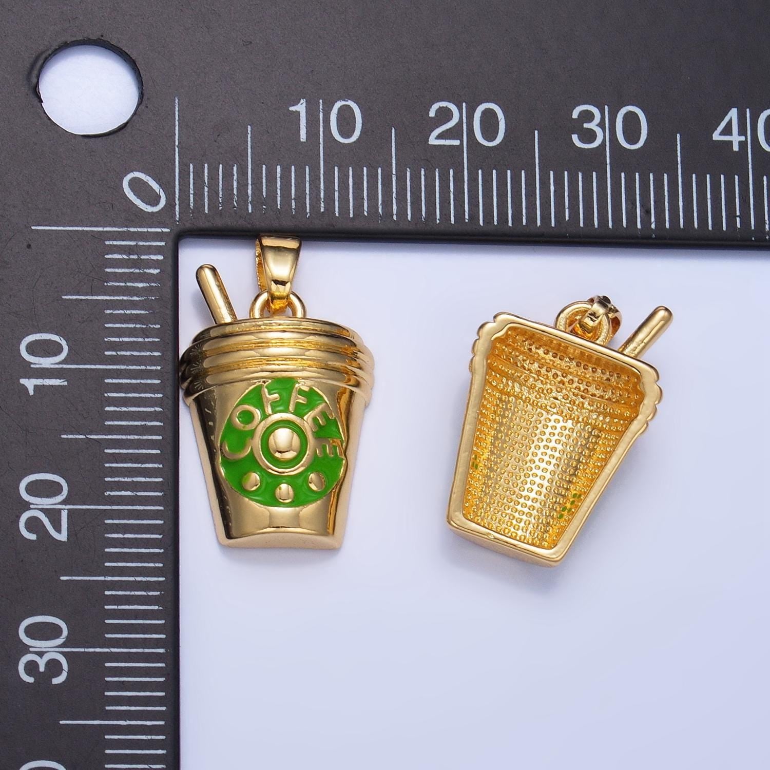 Mini gold enamel coffee cup drink 24k gold filled pendant | aa-1010