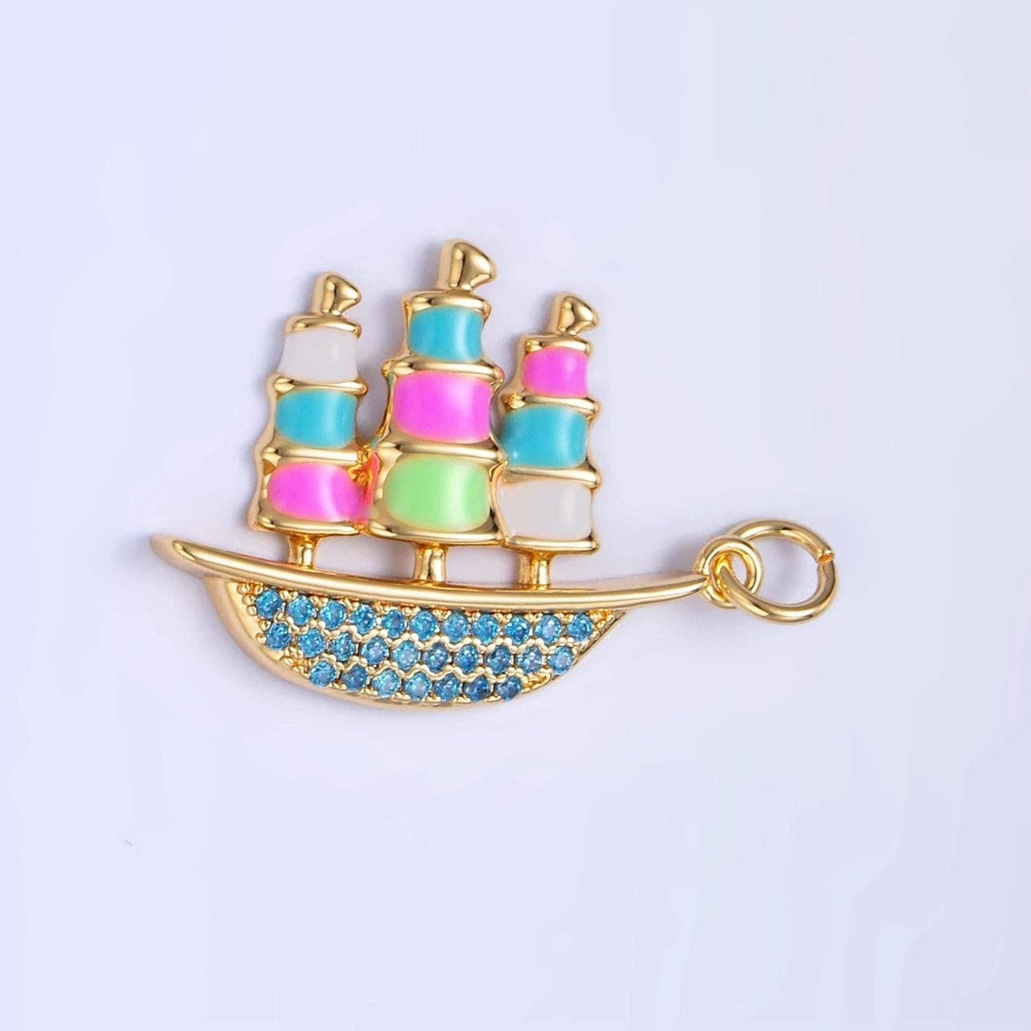 Cz micro paved colorful enamel ship travel 24k gold filled charm | w-110