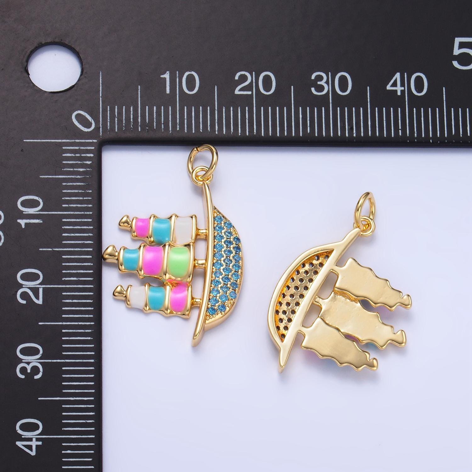 Cz micro paved colorful enamel ship travel 24k gold filled charm | w-110