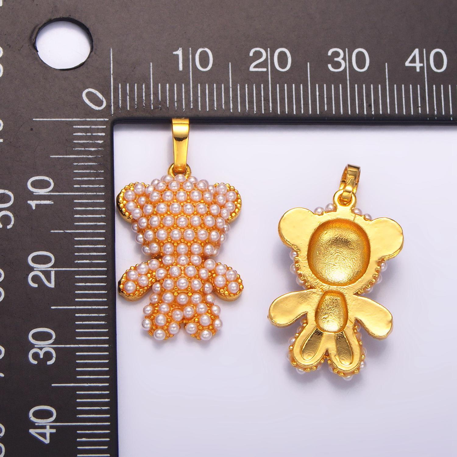 Pearl teddy bear animal 24k gold filled pendant | aa-1006