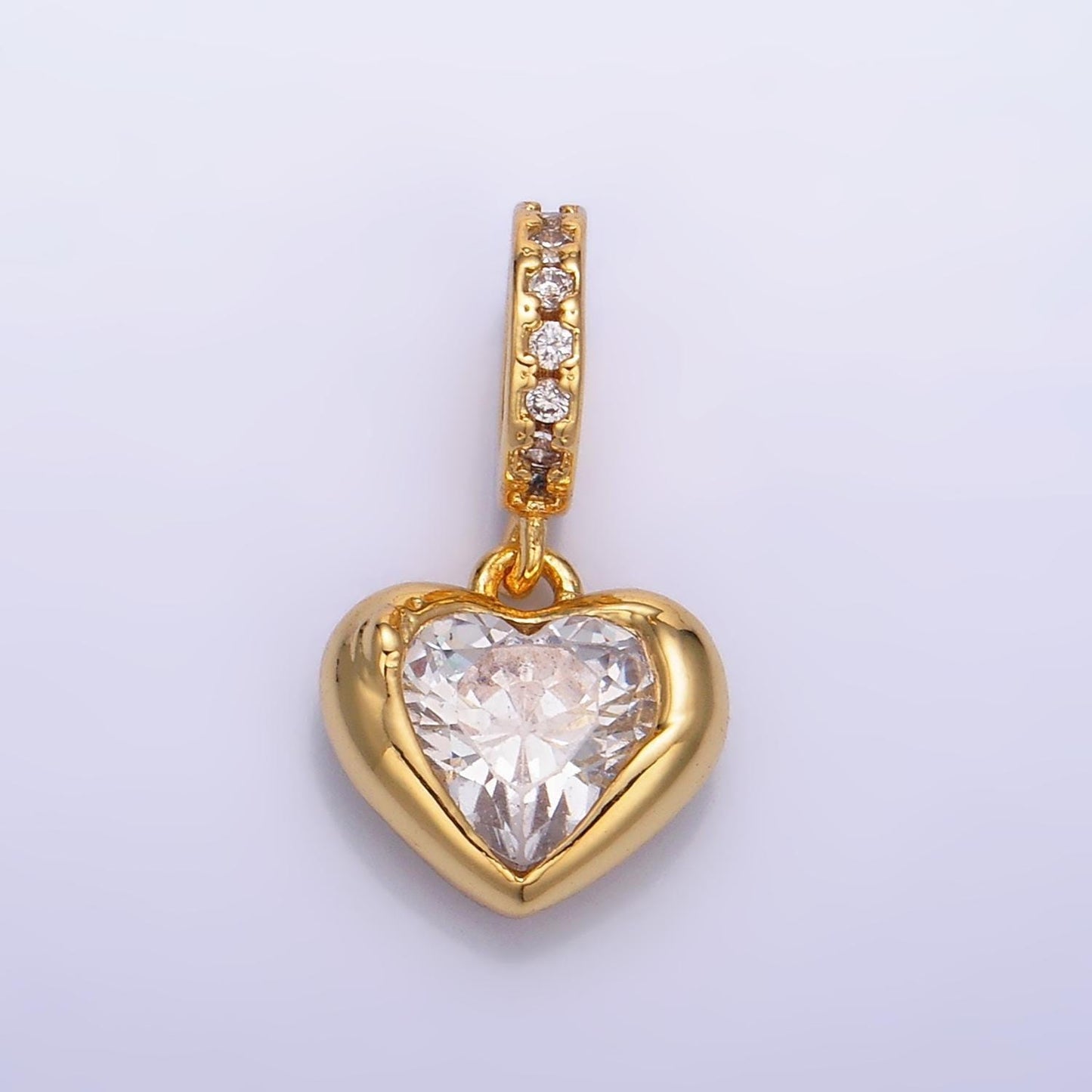 24k gold filled heart charm love cz paved rondelle bail drop pendant | w272