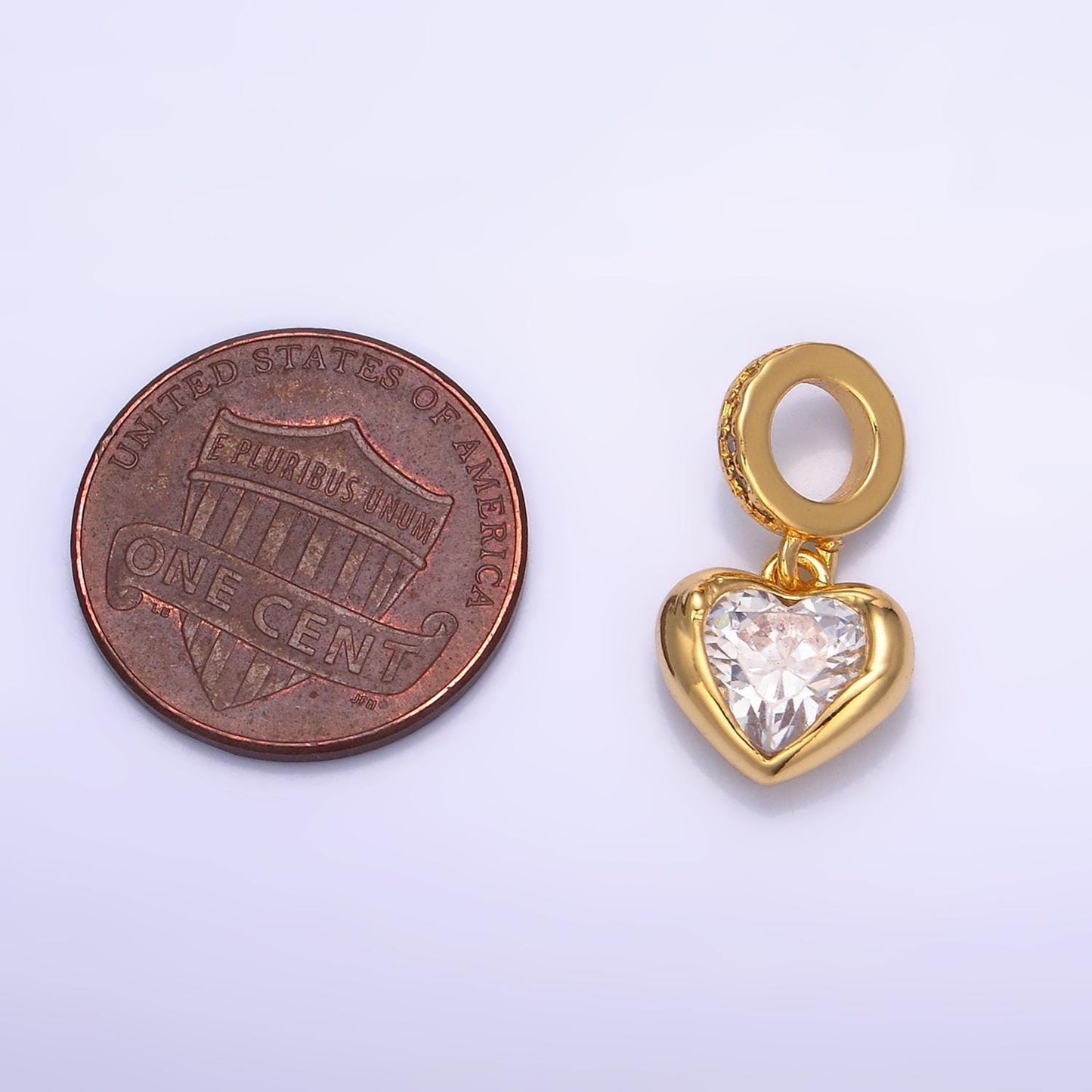 24k gold filled heart charm love cz paved rondelle bail drop pendant | w272