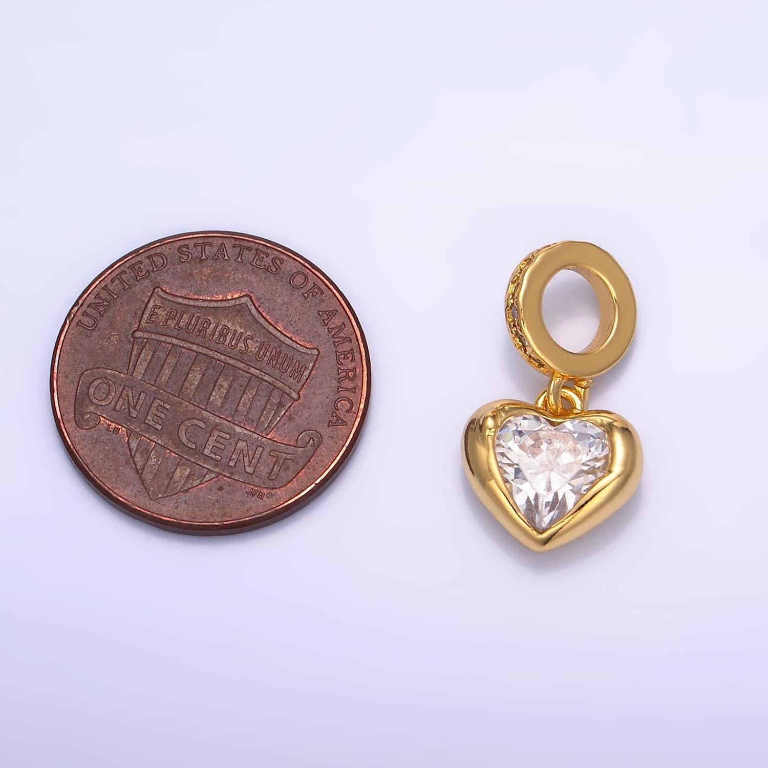 24k gold filled heart charm love cz paved rondelle bail drop pendant | w272