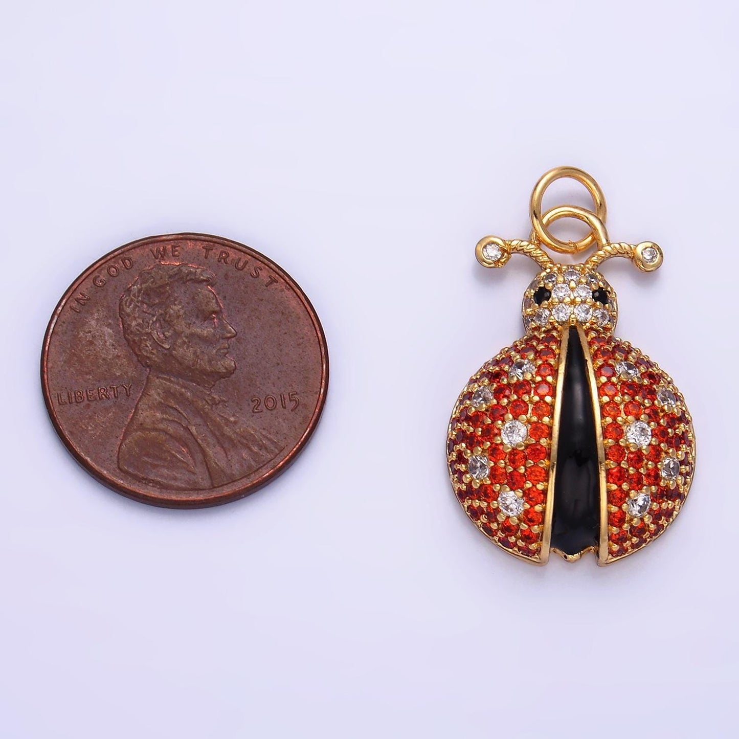 Dainty 14k gold filled ladybug pendant micro pave lady bug charm cute insect animal charm for bracelet necklace component w244