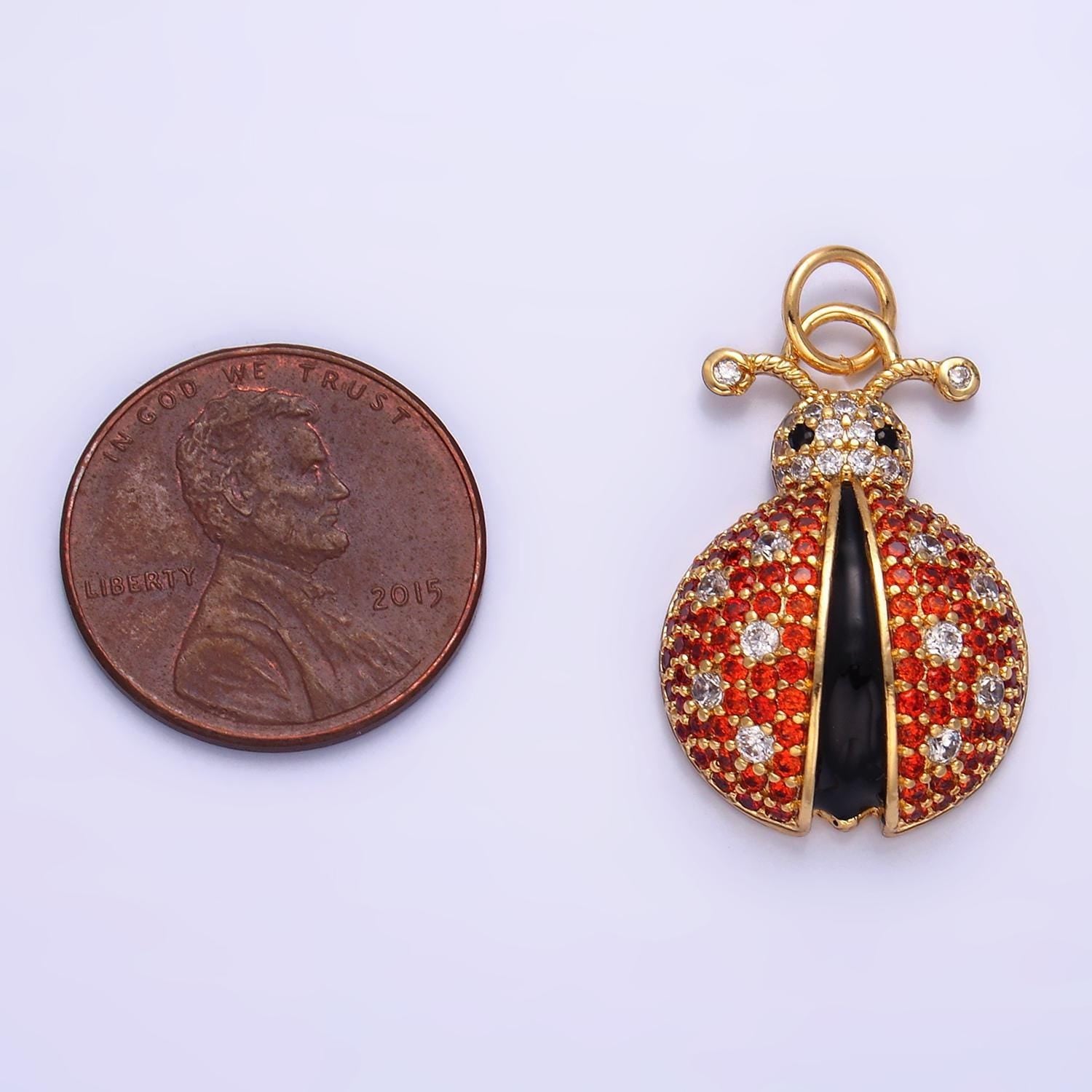Dainty 14k gold filled ladybug pendant micro pave lady bug charm cute insect animal charm for bracelet necklace component w244