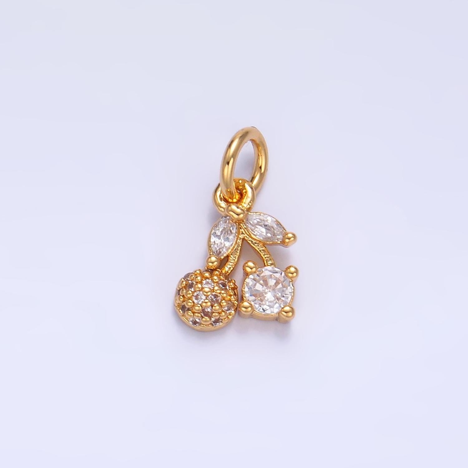 14k gold filled clear cz cherry fruit mini add-on charm | w-282