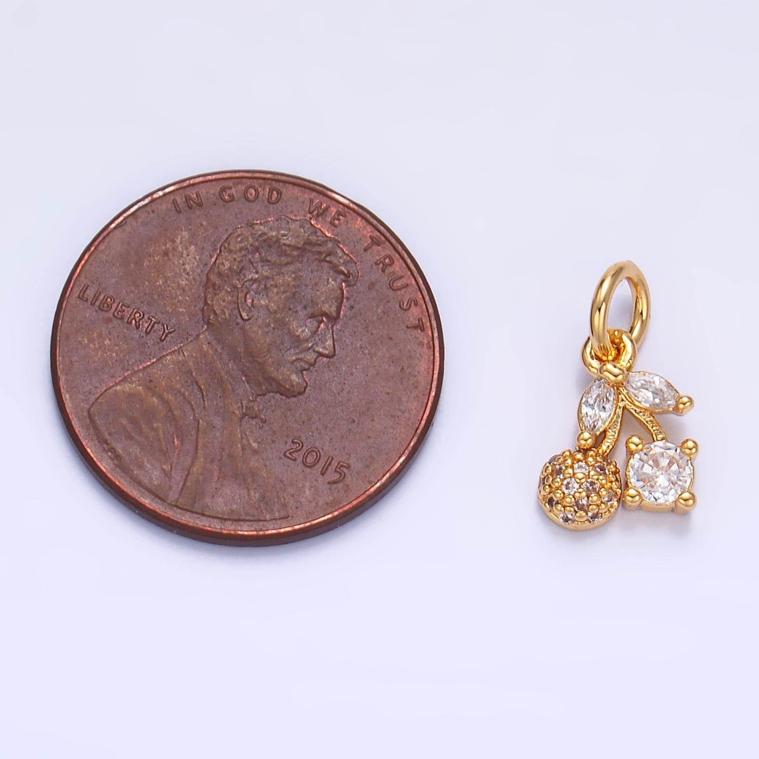 14k gold filled clear cz cherry fruit mini add-on charm | w-282