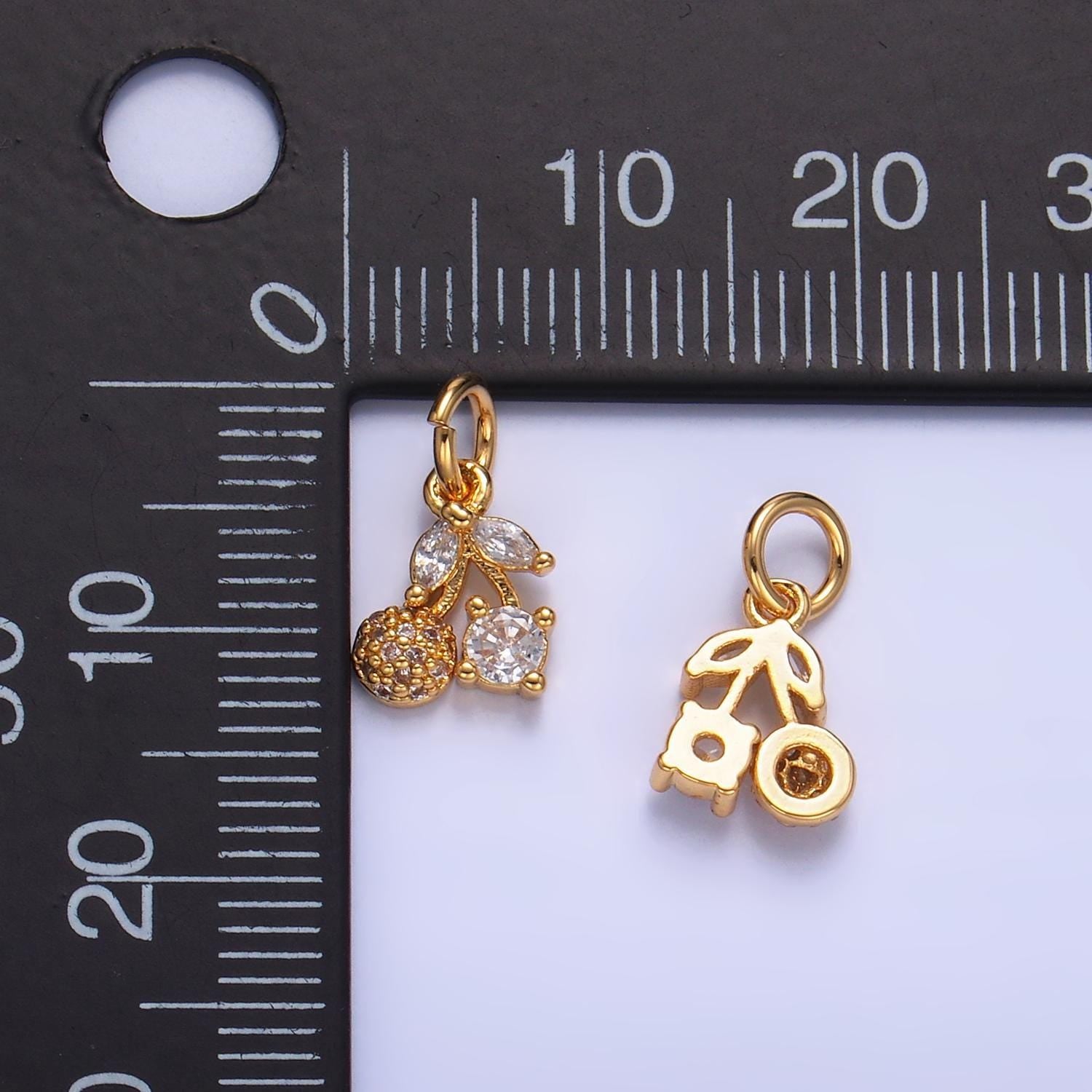 14k gold filled clear cz cherry fruit mini add-on charm | w-282