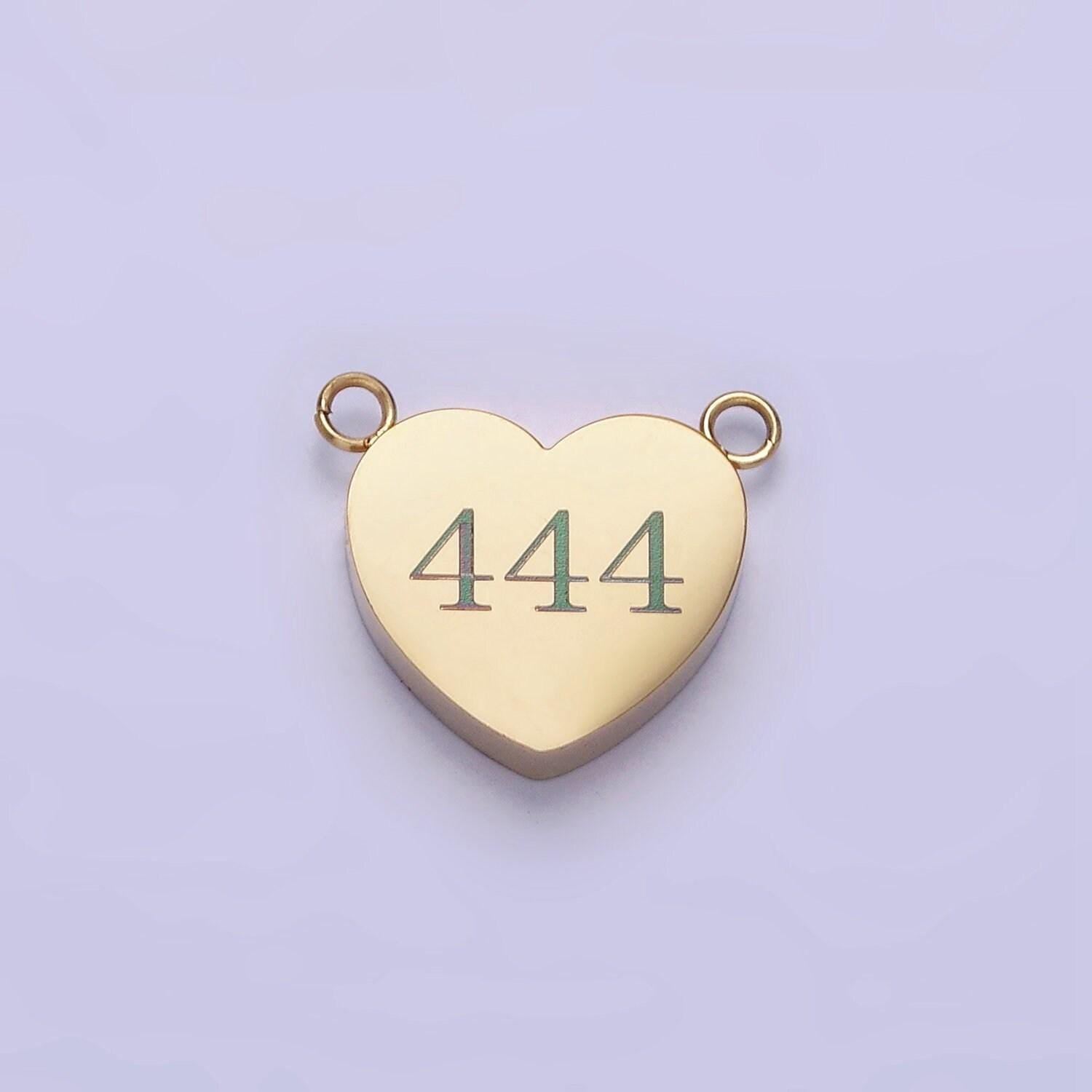 Stainless steel 14k gold filled angel number numerology engraved heart connector tarnish free charm connector | p541 - p549