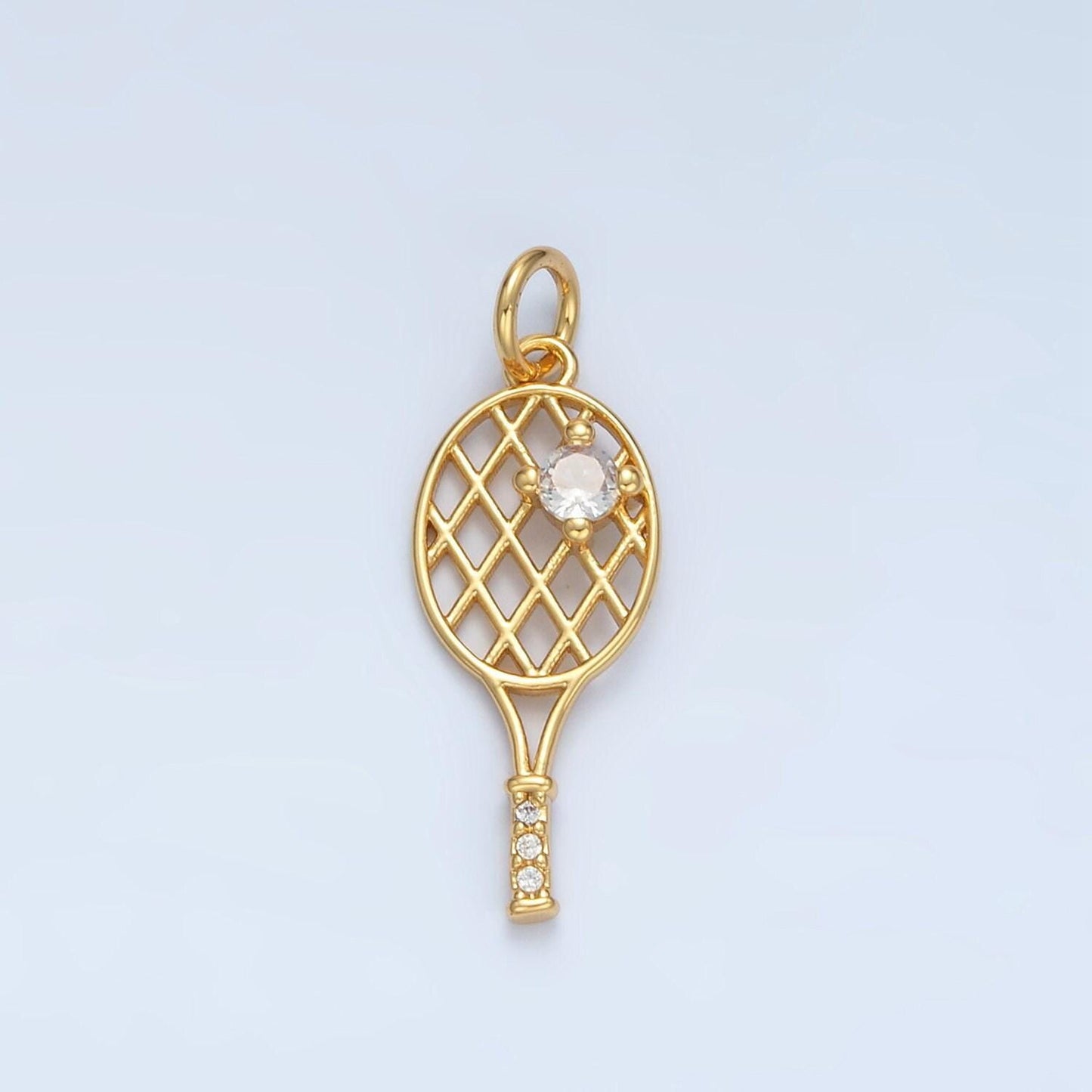 14k gold filled tennis racquet charm with cz for olympic sport jewelry inspired necklace bracelet component | d792