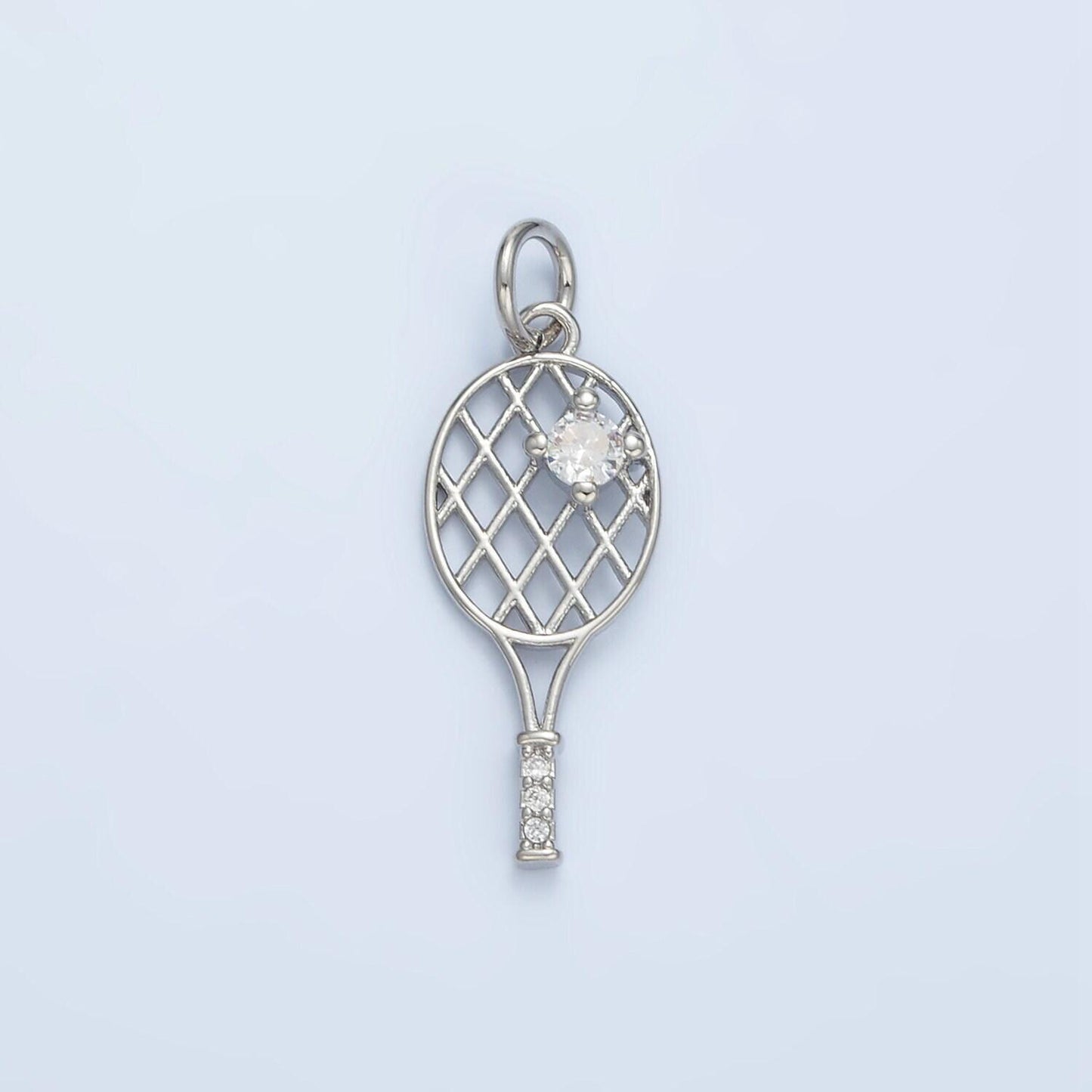 14k gold filled tennis racquet charm with cz for olympic sport jewelry inspired necklace bracelet component | d792