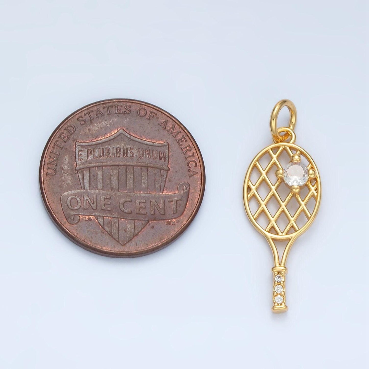 14k gold filled tennis racquet charm with cz for olympic sport jewelry inspired necklace bracelet component | d792