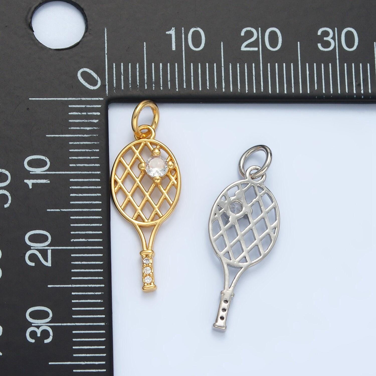14k gold filled tennis racquet charm with cz for olympic sport jewelry inspired necklace bracelet component | d792