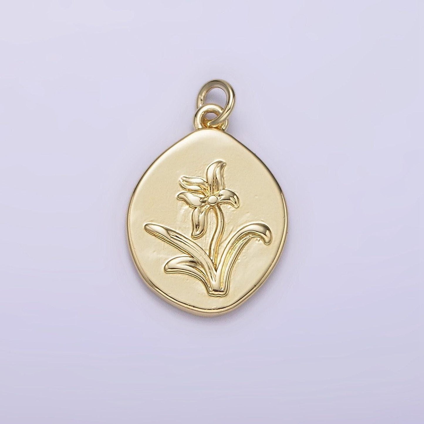14k gold filled lily may birth flower hammered stamped personalized double sided charm | ag245