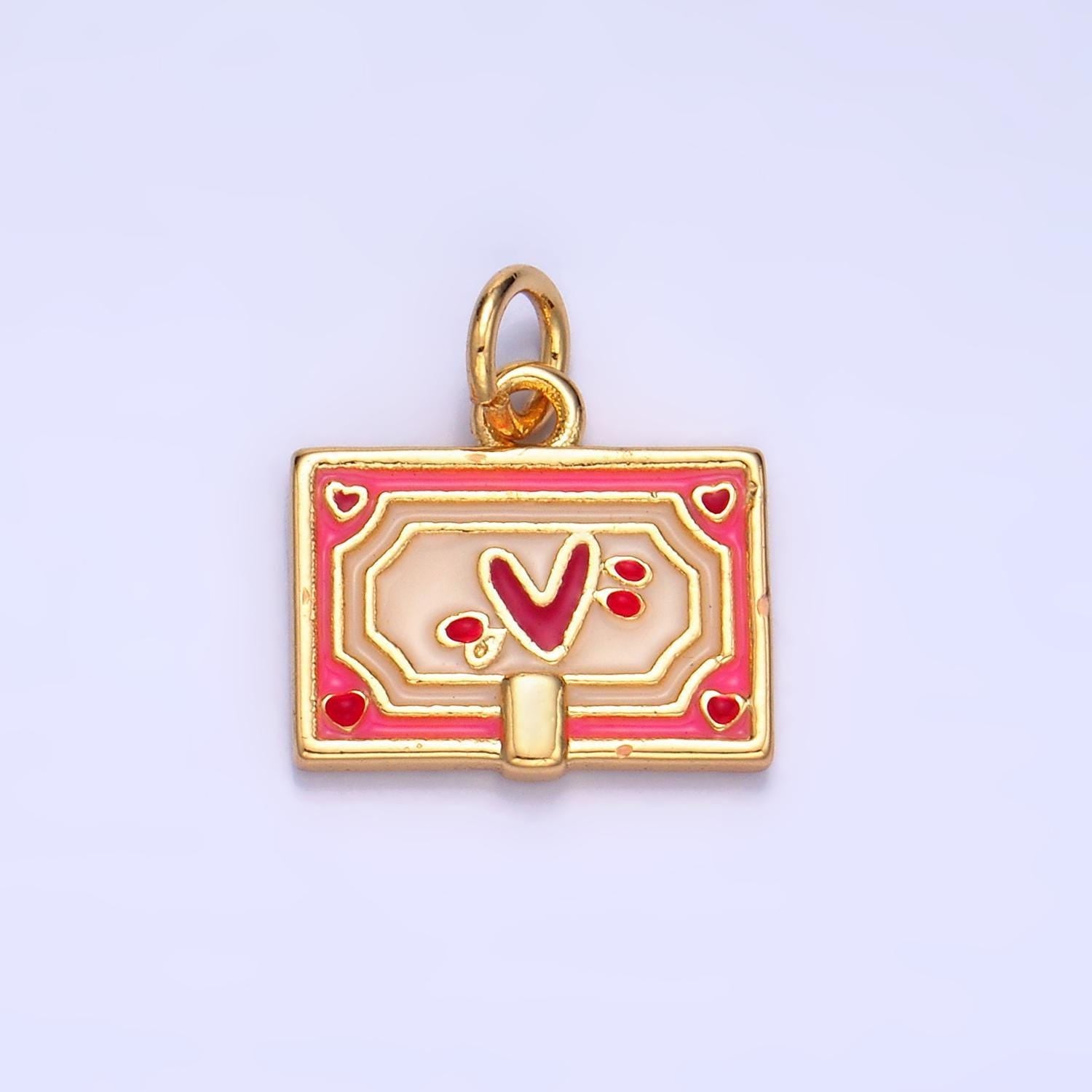 Dainty gold envelope letter love charms valentine red heart gold filled charms w275