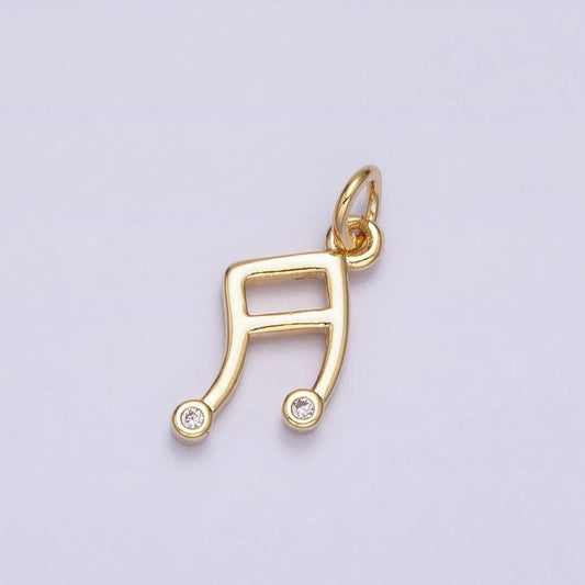 Mini musical eighth note artist singer music charm pendant in 24k gold micro pave notes charm ac1164
