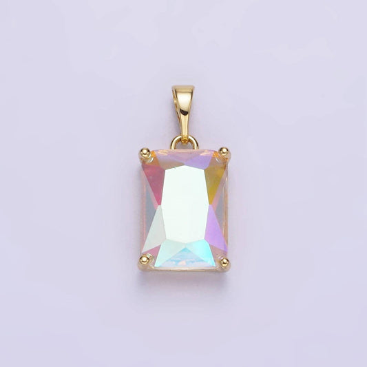 Mini rectangle emerald cut rainbow ab charm cz charm, aurore boreale cubic zirconia charm, jewelry 14k gold filled aa-758