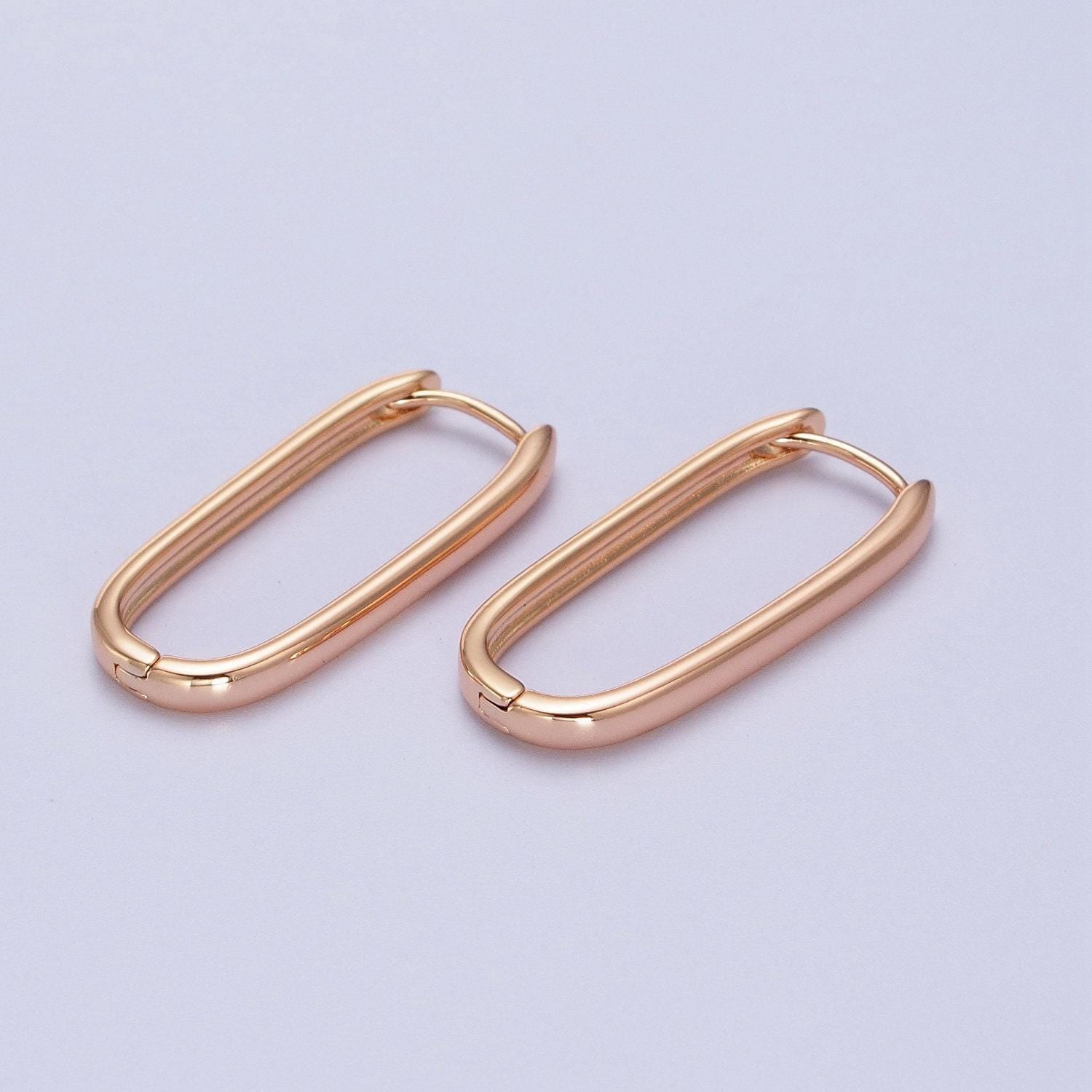 Dainty gold filled oblong rectangle hoop earring, gold u shape huggie hoop earring lever back earring minimalist jewelry hypoallergenicad304