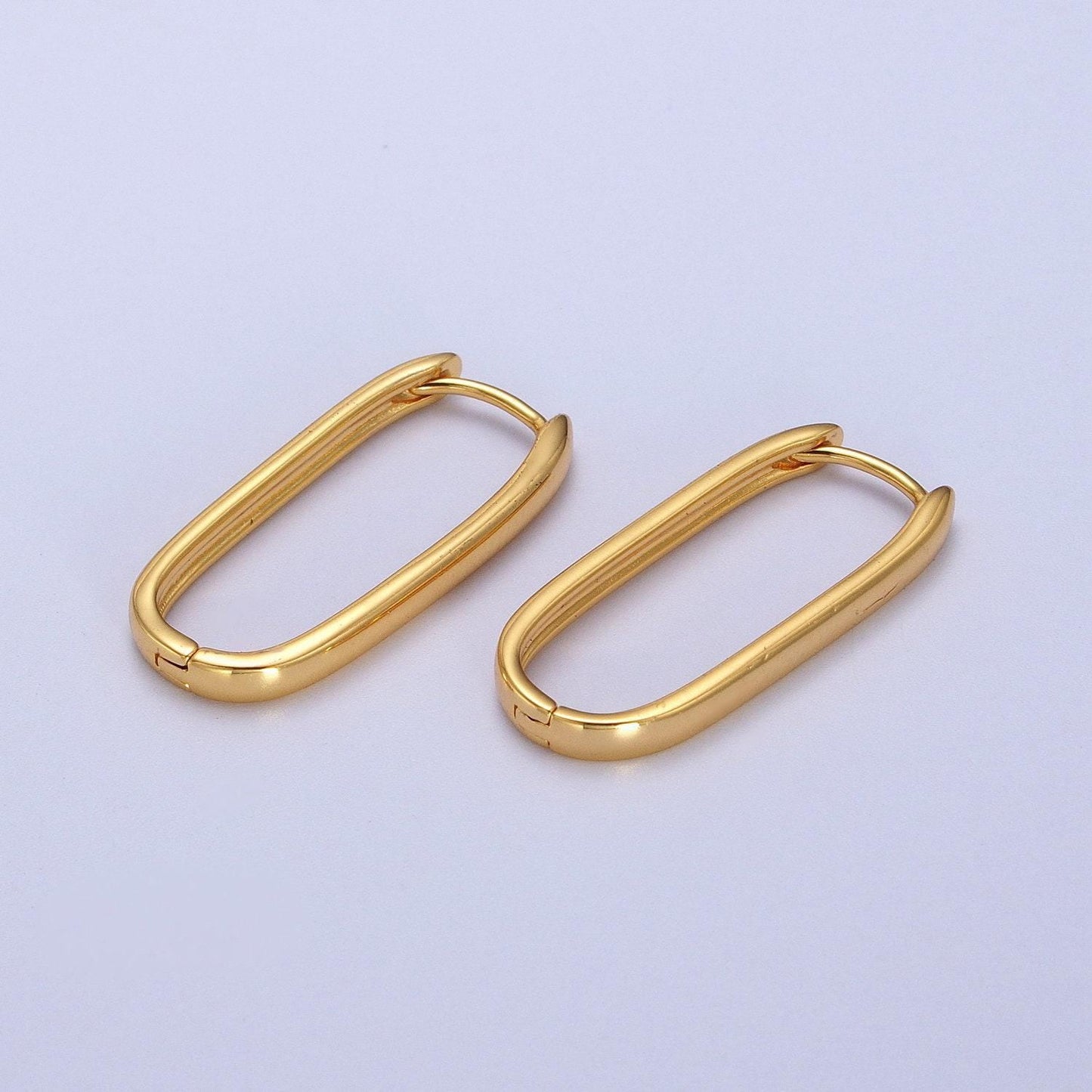 Dainty gold filled oblong rectangle hoop earring, gold u shape huggie hoop earring lever back earring minimalist jewelry hypoallergenicad304