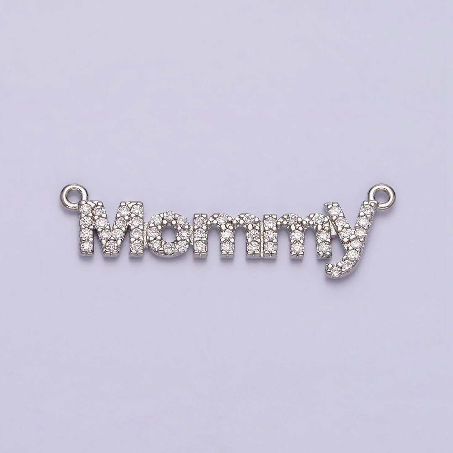 16k gold filled mommy script micro paved cz top loop connector in gold & silver mother day gift idea | y-919