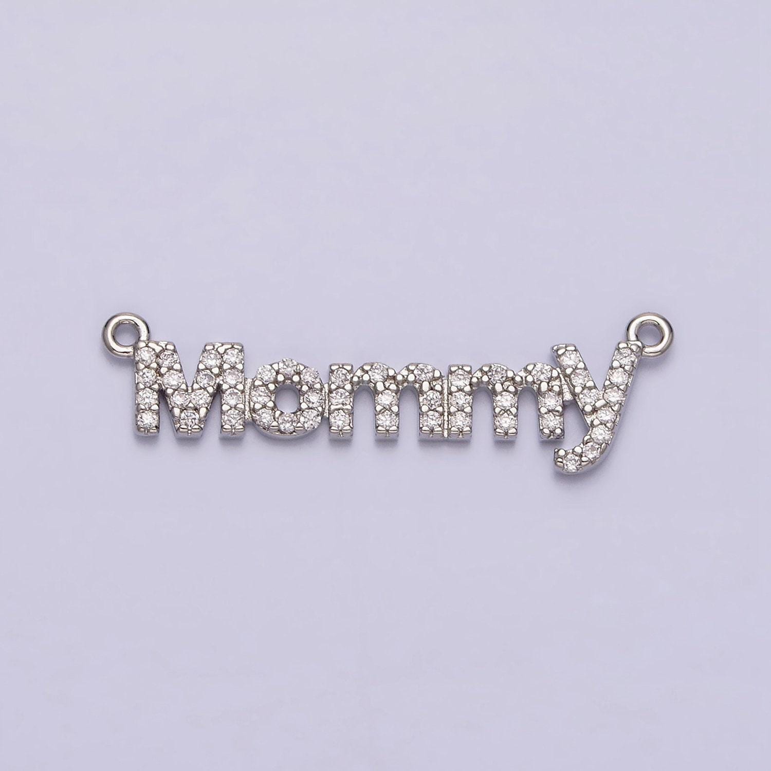 16k gold filled mommy script micro paved cz top loop connector in gold & silver mother day gift idea | y-919