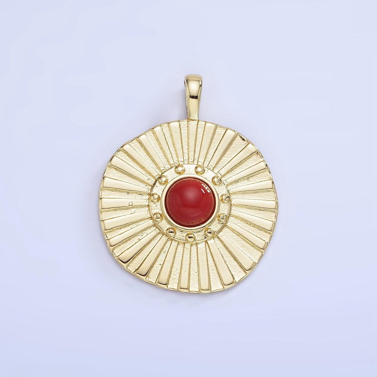 14k gold filled red carnelian round sunburst charm turquoise bead stone medallion charm necklace bracelet supply | aa-1256