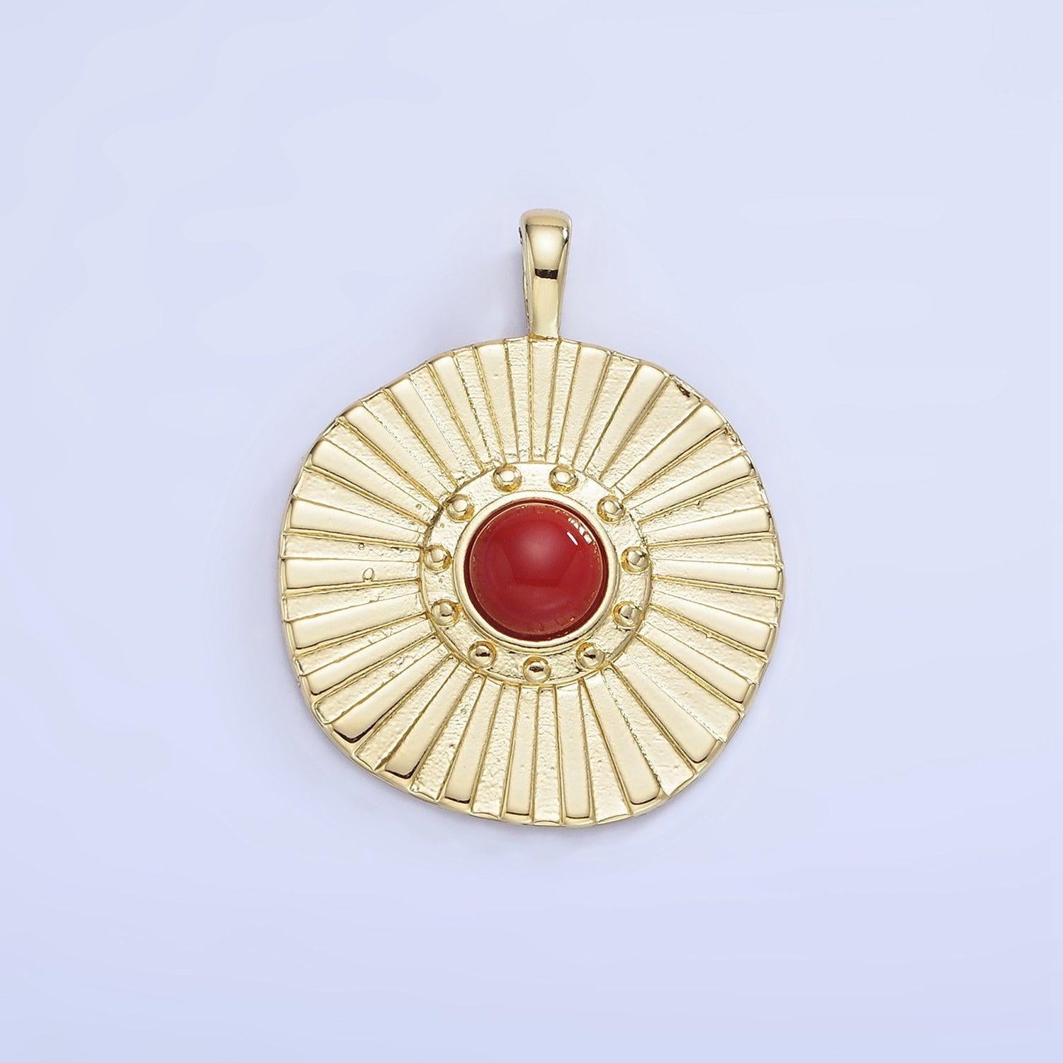 14k gold filled red carnelian round sunburst charm turquoise bead stone medallion charm necklace bracelet supply | aa-1256