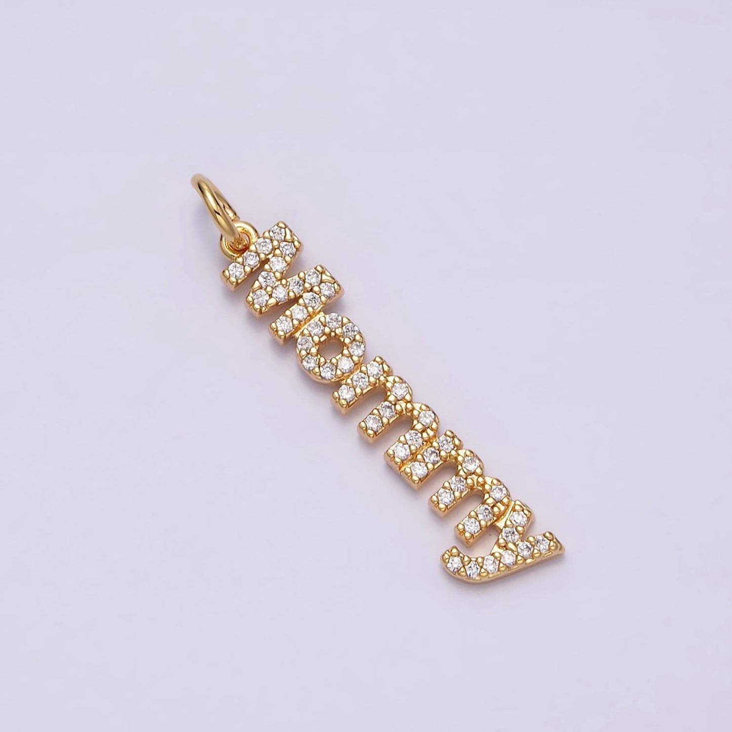 Micro pave dainty gold mommy charm for bracelet necklace earring component diy jewelry making supply word charm minimalist jewelry ac1369