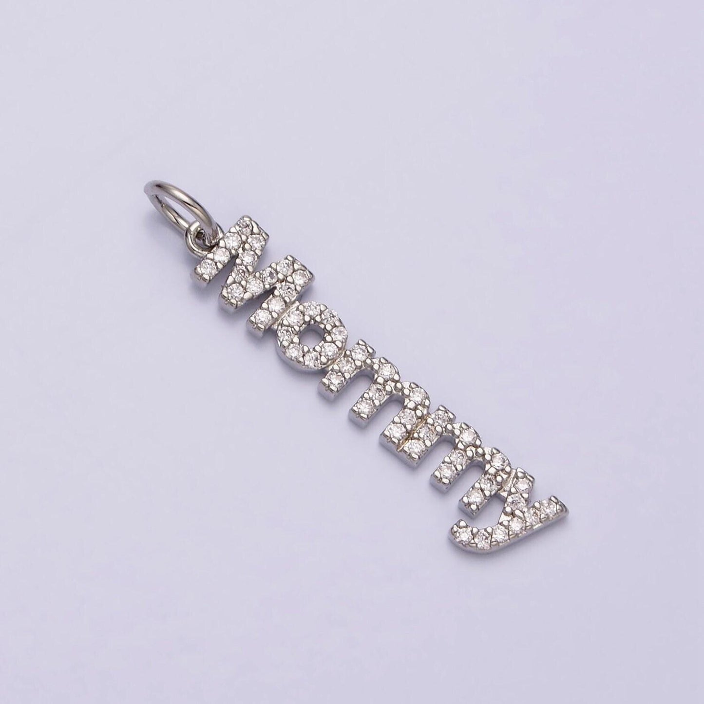 Micro pave dainty gold mommy charm for bracelet necklace earring component diy jewelry making supply word charm minimalist jewelry ac1369