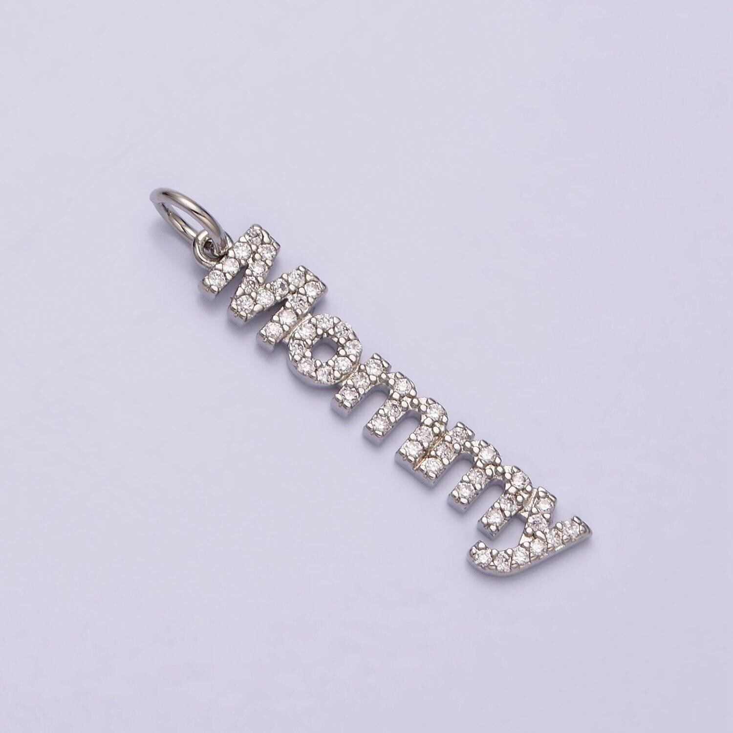 Micro pave dainty gold mommy charm for bracelet necklace earring component diy jewelry making supply word charm minimalist jewelry ac1369