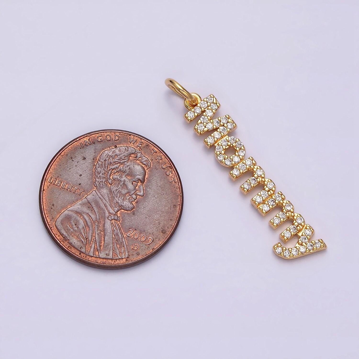 Micro pave dainty gold mommy charm for bracelet necklace earring component diy jewelry making supply word charm minimalist jewelry ac1369