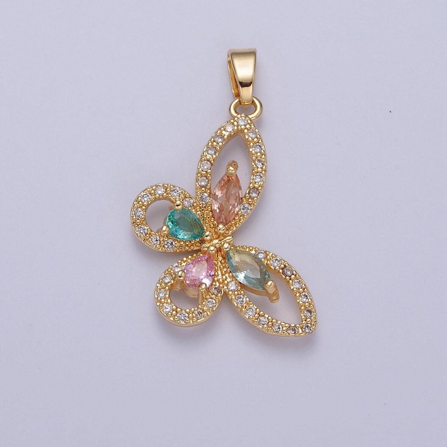Dainty cz micro pave butterfly pendant with cubic zirconia pave mariposa add on charm | x-322
