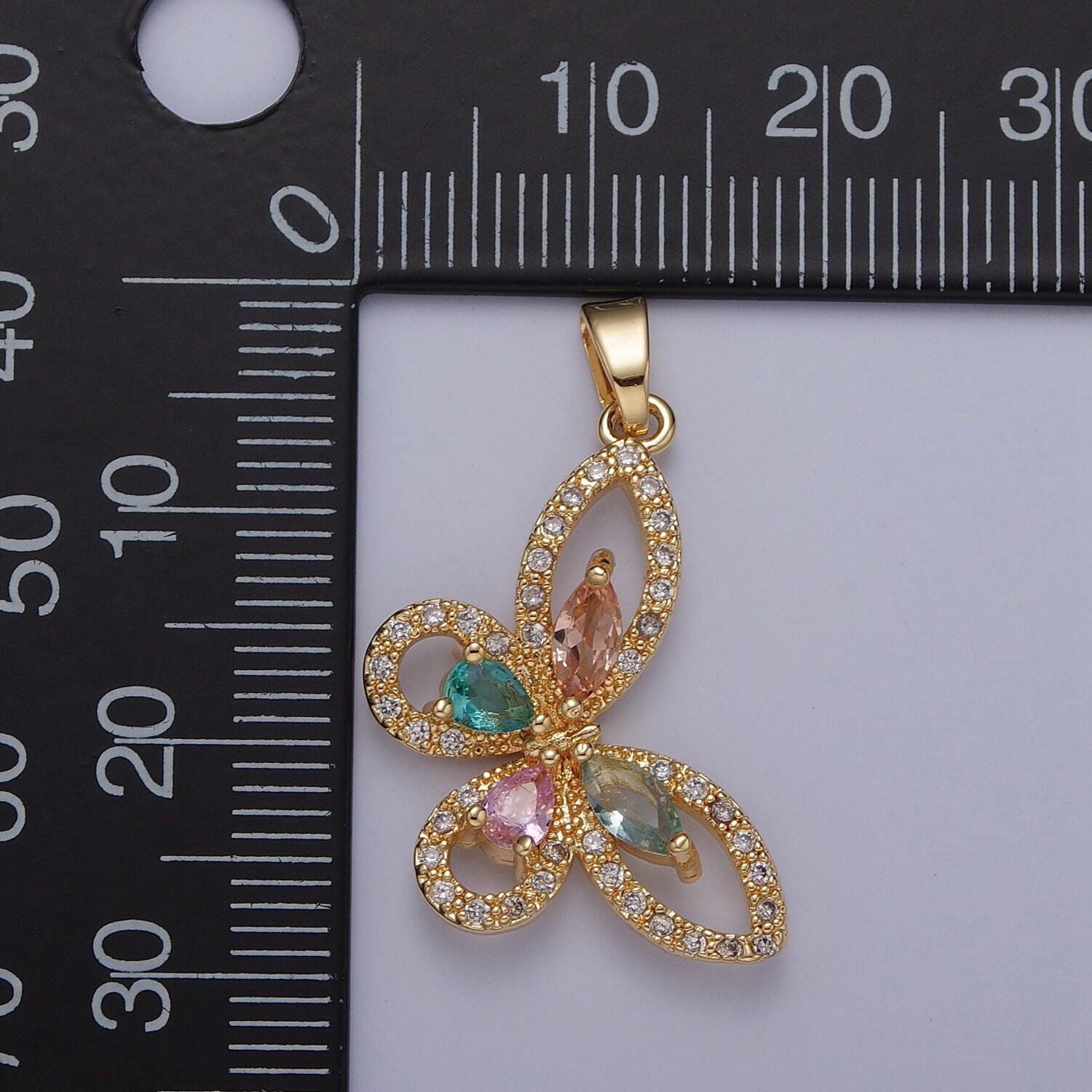 Dainty cz micro pave butterfly pendant with cubic zirconia pave mariposa add on charm | x-322