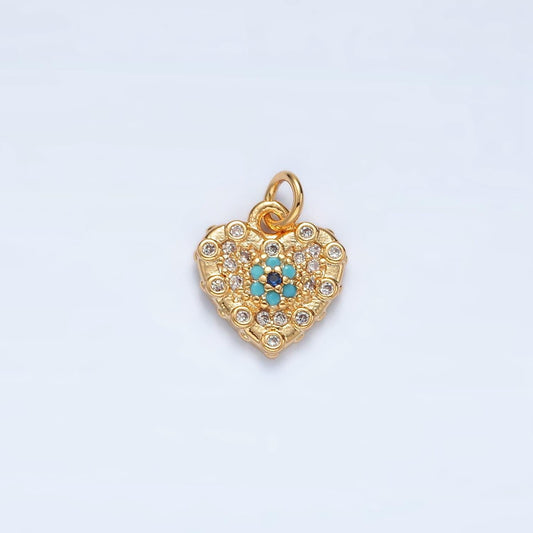 Mini 16k gold filled turquoise cz paved heart charm | ag-931