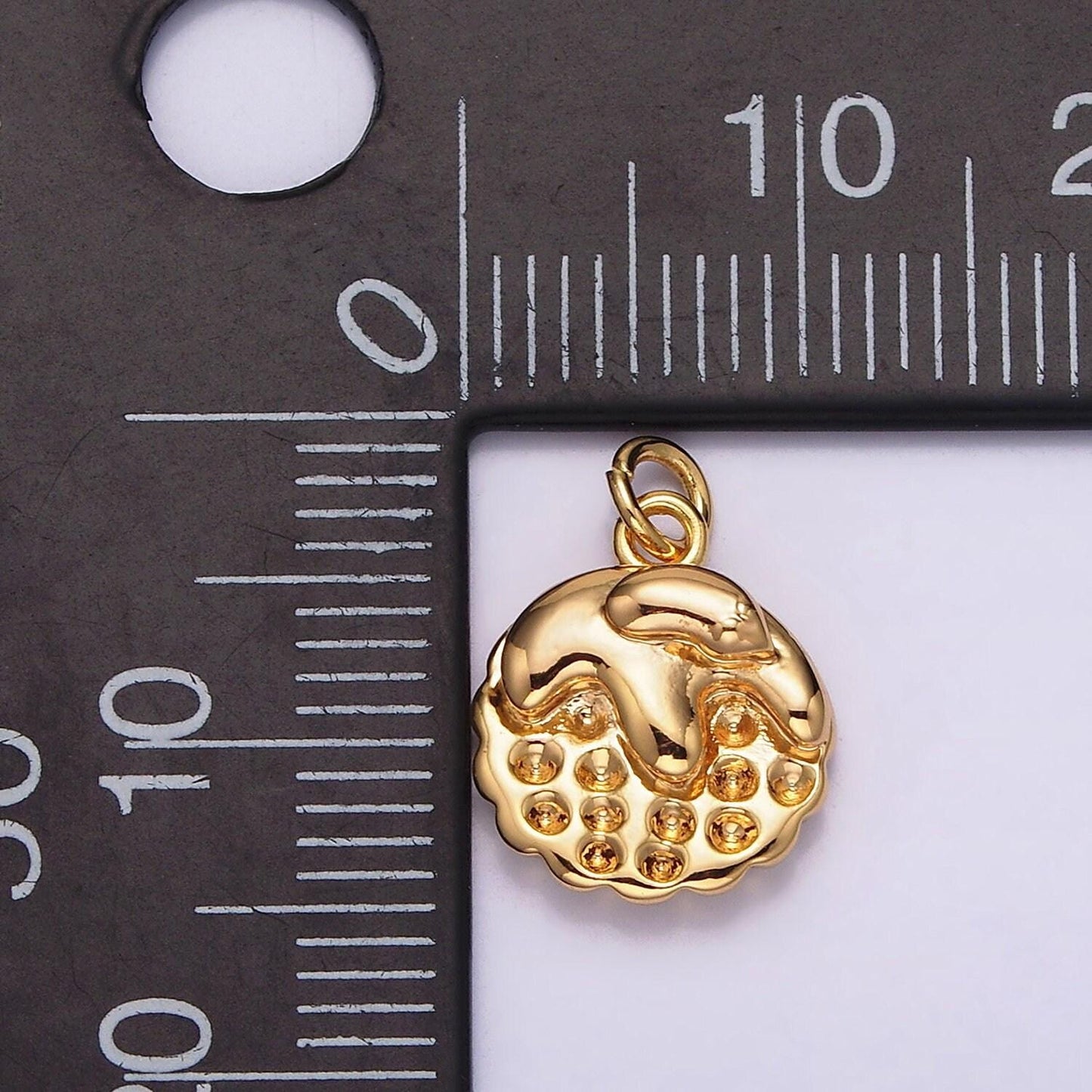 16k gold filled 14mm beaded molten drip round charm | ag107