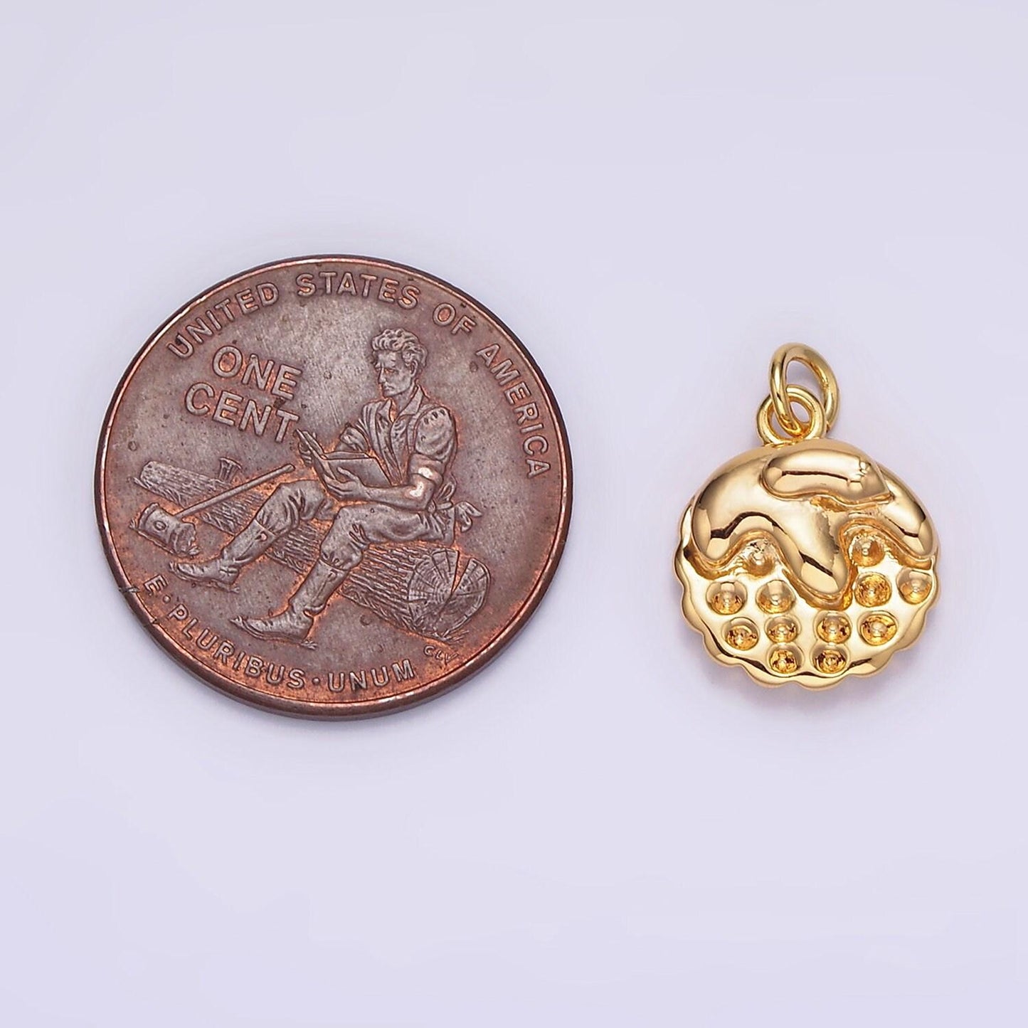 16k gold filled 14mm beaded molten drip round charm | ag107