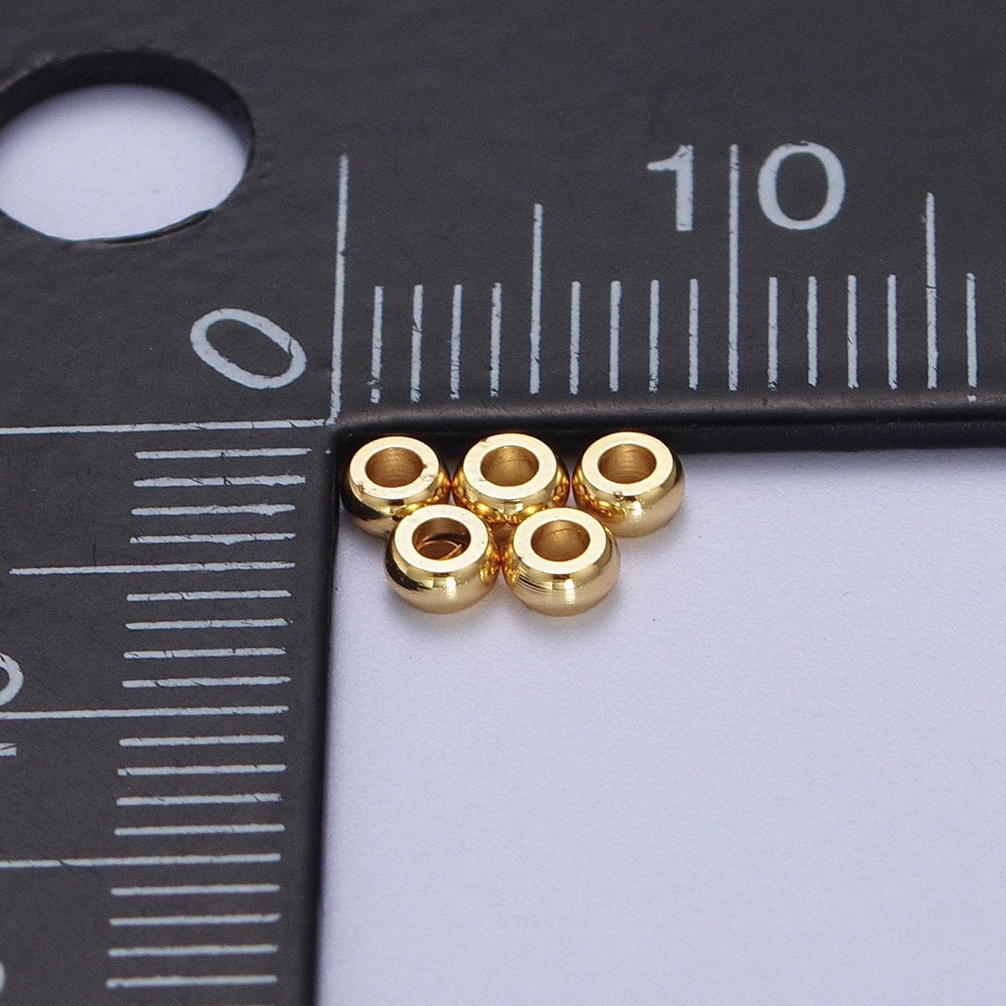 50 pcs 18k gold plated flat round spacer beads, gold donut spacer beads, 3mm , 5 mm spacers, large hole spacer beads bd-001