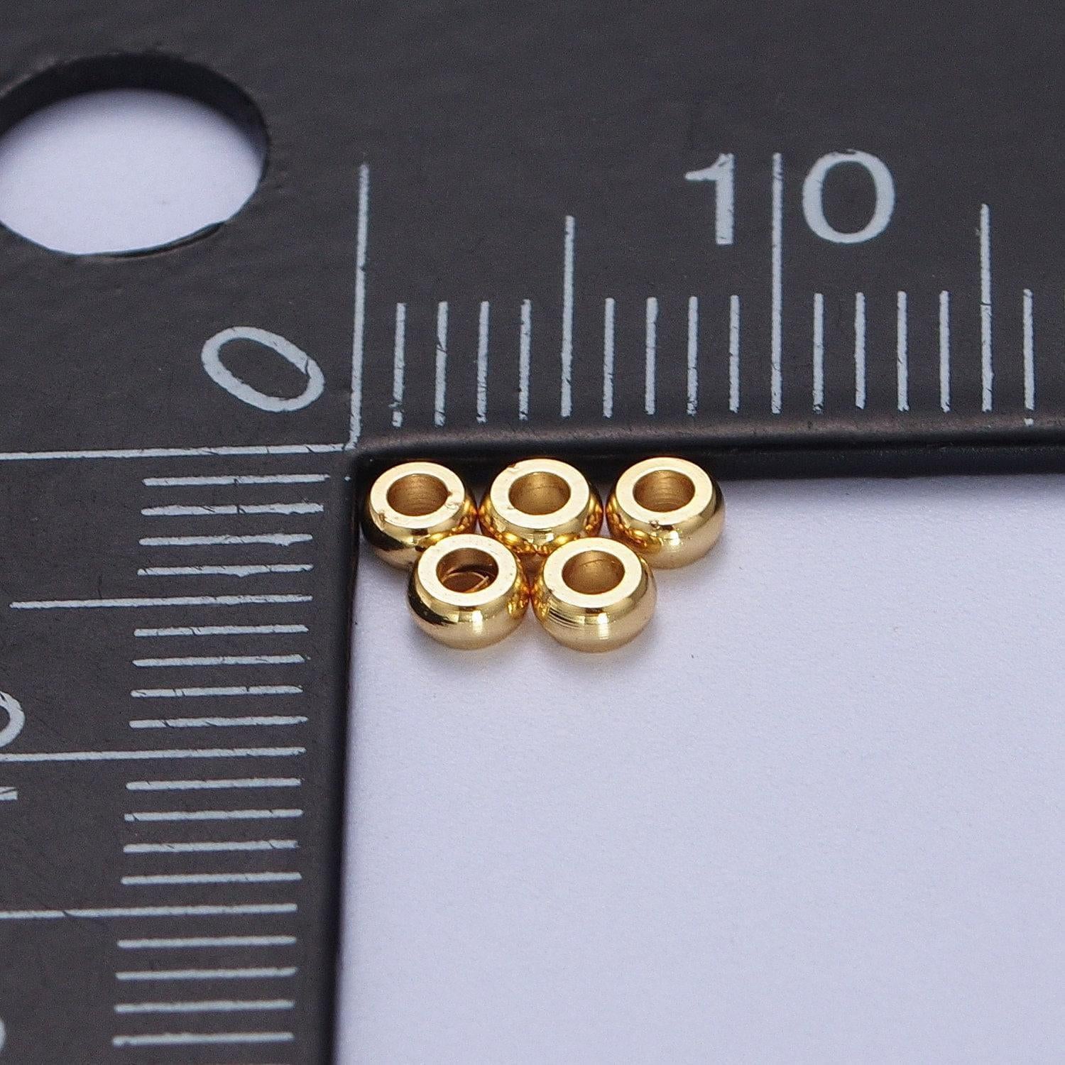 50 pcs 18k gold plated flat round spacer beads, gold donut spacer beads, 3mm , 5 mm spacers, large hole spacer beads bd-001