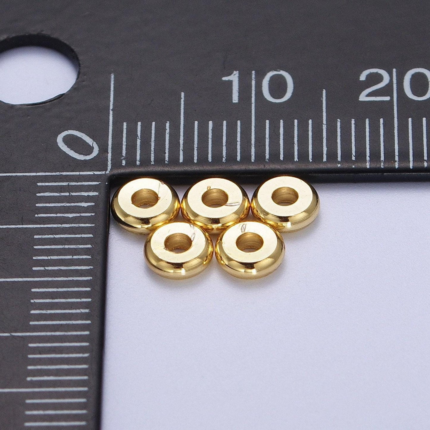 50 pcs 18k gold plated flat round spacer beads, gold donut spacer beads, 3mm , 5 mm spacers, large hole spacer beads bd-001