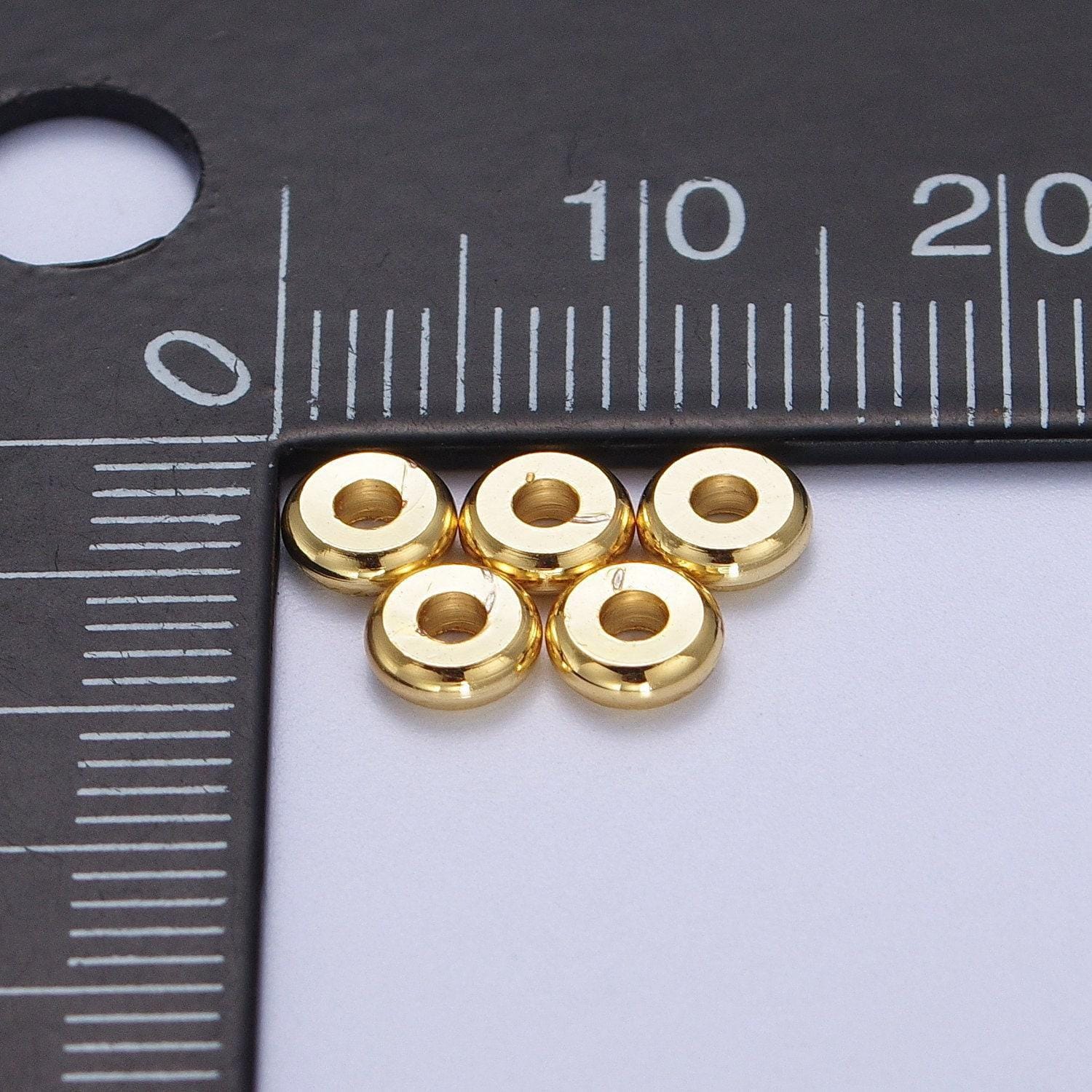 50 pcs 18k gold plated flat round spacer beads, gold donut spacer beads, 3mm , 5 mm spacers, large hole spacer beads bd-001